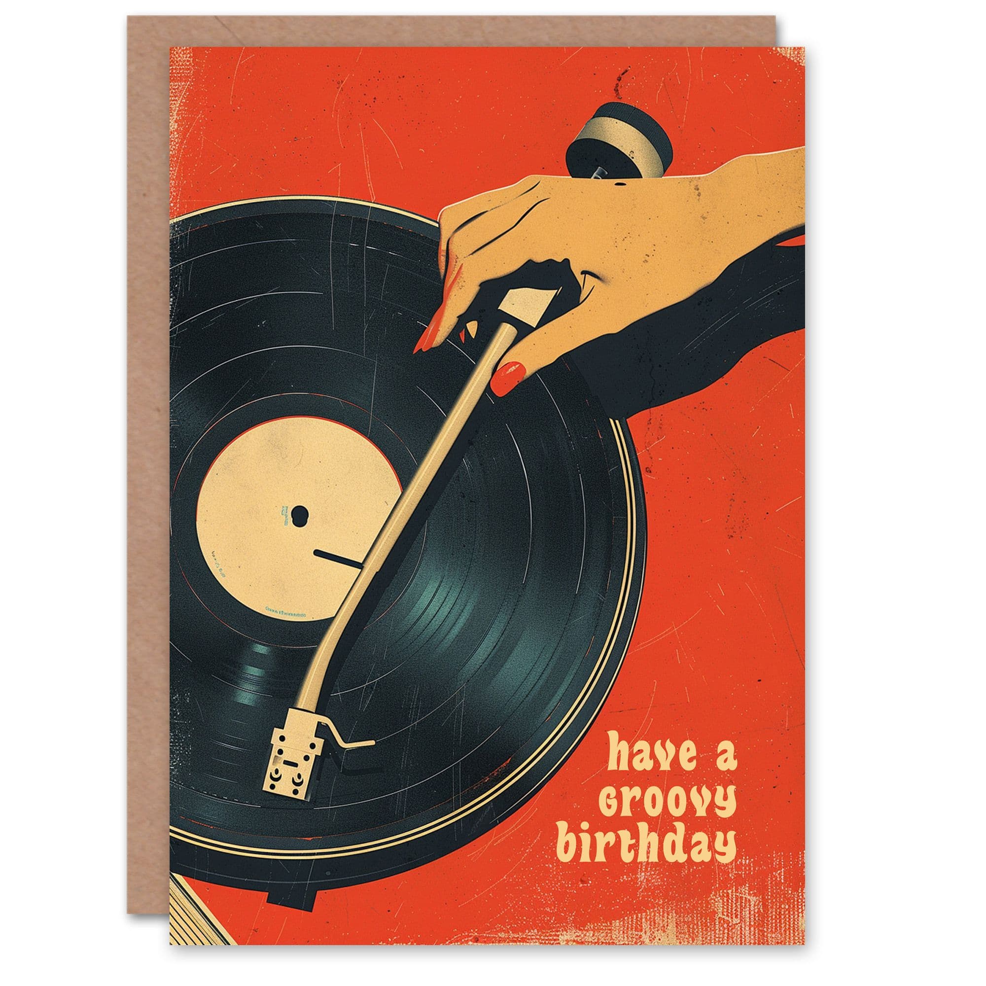Birthday Card Retro Red Vinyl Player Have a Groovy Day Greeting Card