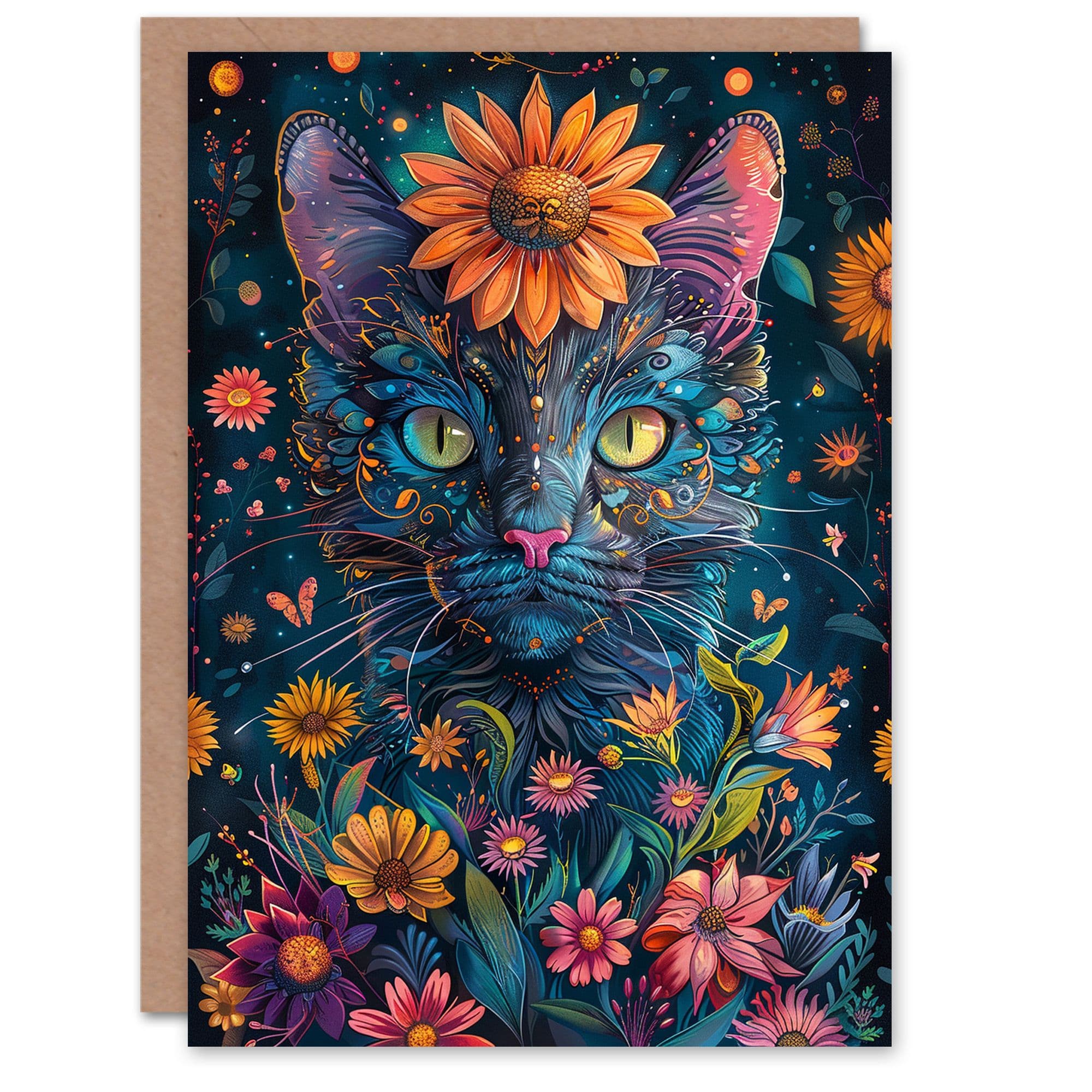 Birthday Card Garden Queen Cat Lover Floral Design Greeting Card