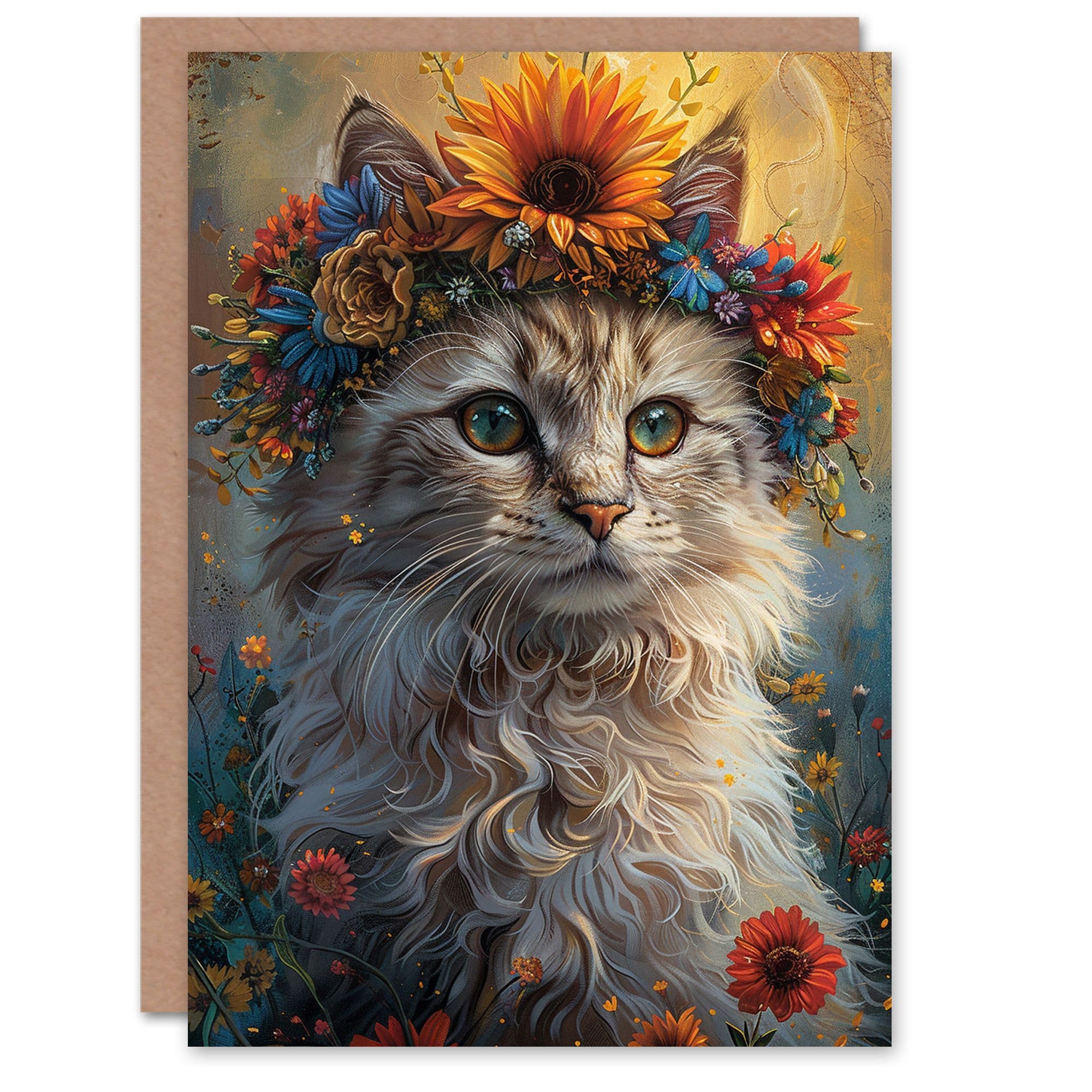 Birthday Card Ragdoll Cat Lover Cute Kitty Flower Crown Greeting Card