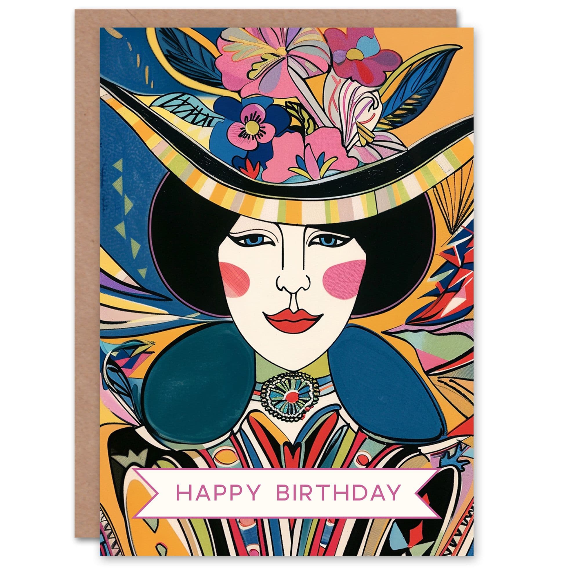 Birthday Card Fancy Hat Abstract Patterns Portrait Greeting Card