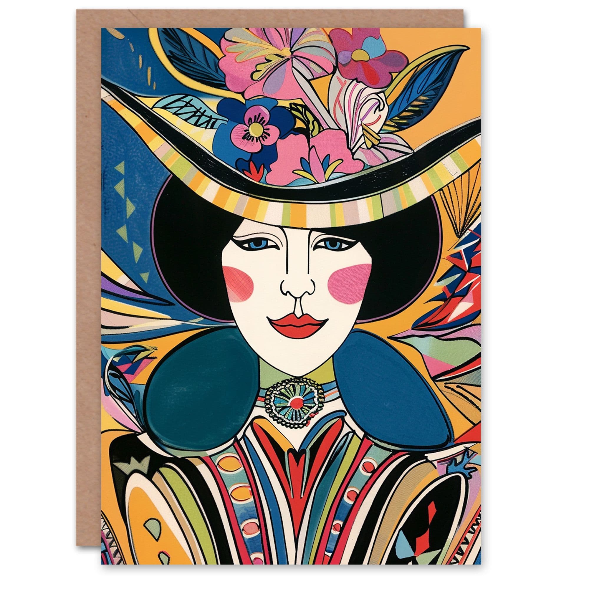 Birthday Card Fancy Hat Portrait Abstract Patterns Greeting Card