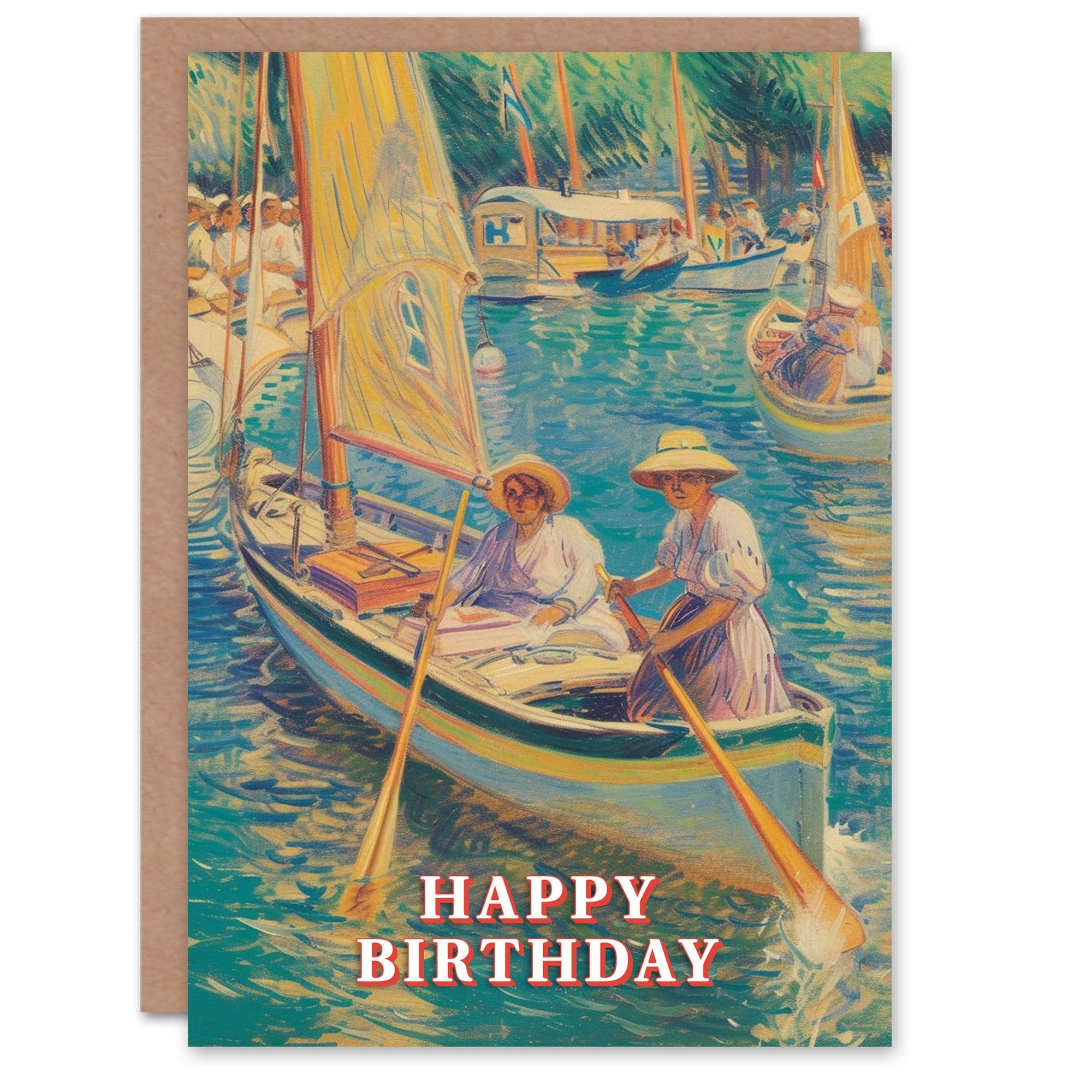 Birthday Card Boat Race Regatta Sailing Oil Painting