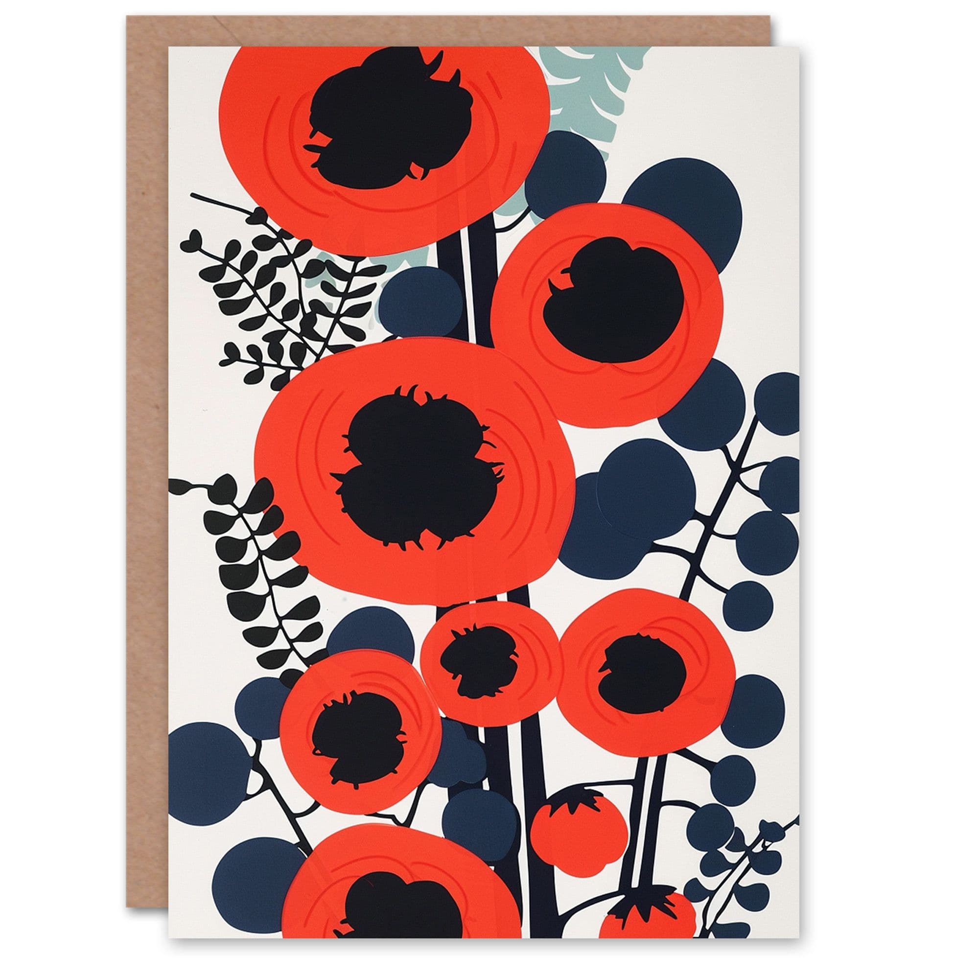 Birthday Card Poppy Flowers Red Blue Bold Abstract Design