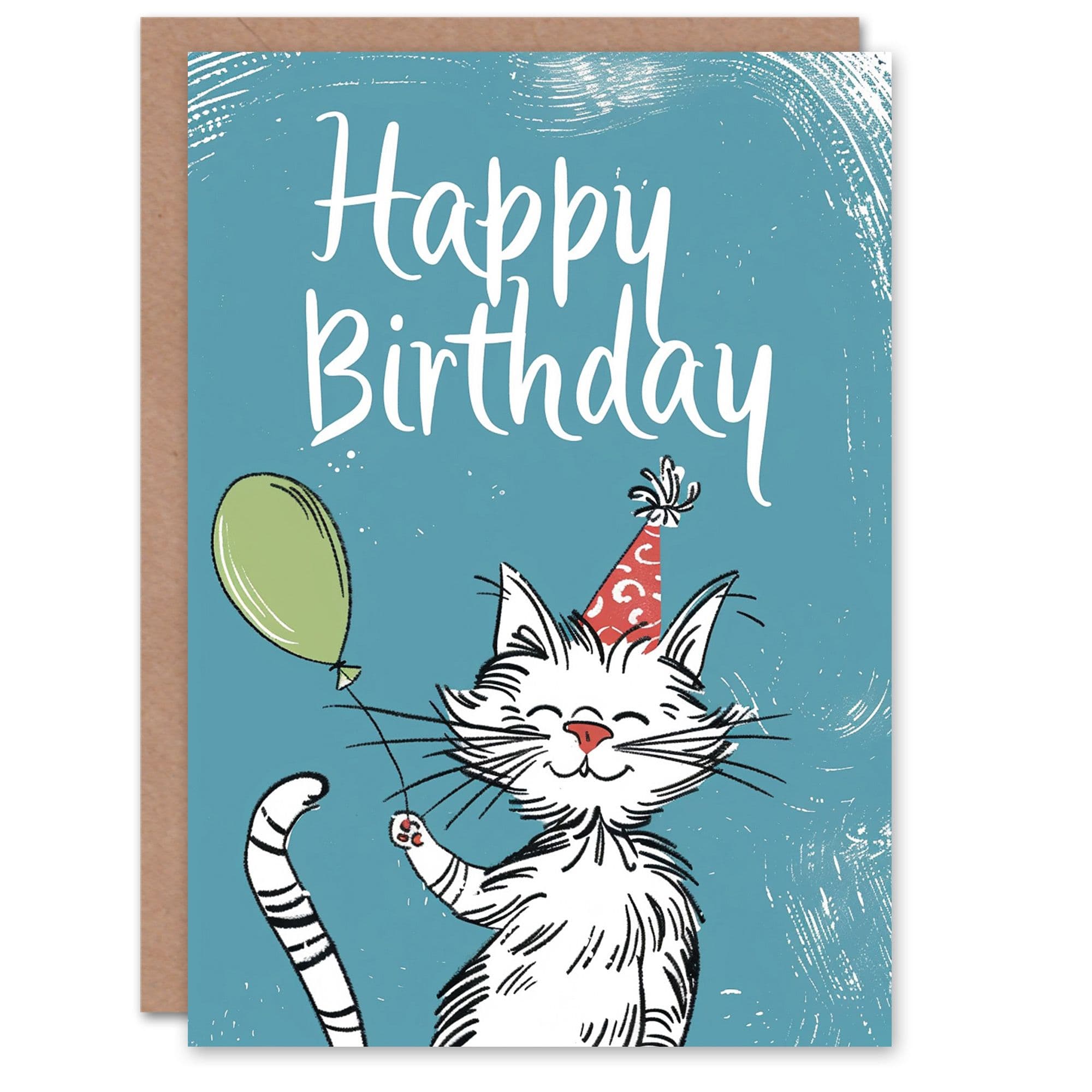Birthday Card Party Hat Kitty Balloon Cat Lover Cartoon