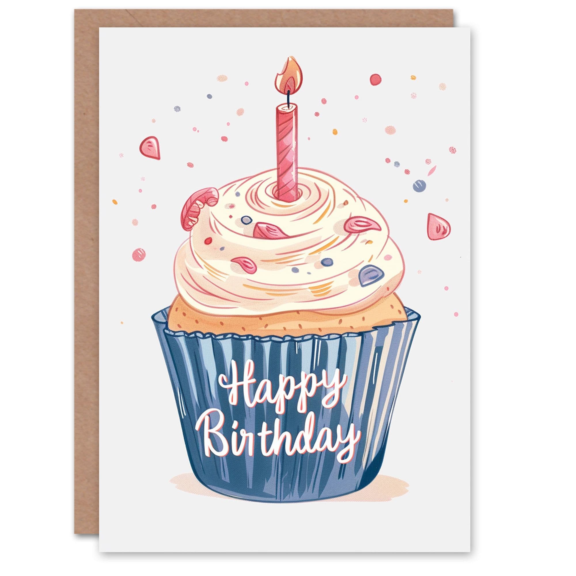 Birthday Card Cupcake with Candle Pastel Colour Watercolour