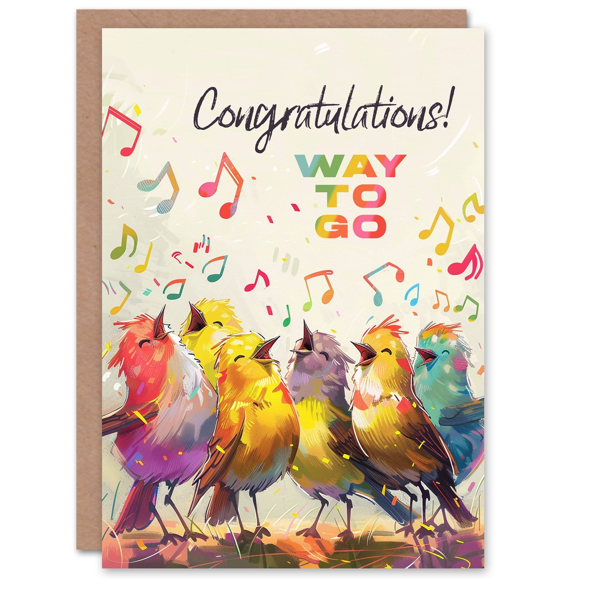 Congratulations Card Cheerful Colourful Birds Singing Way To Go