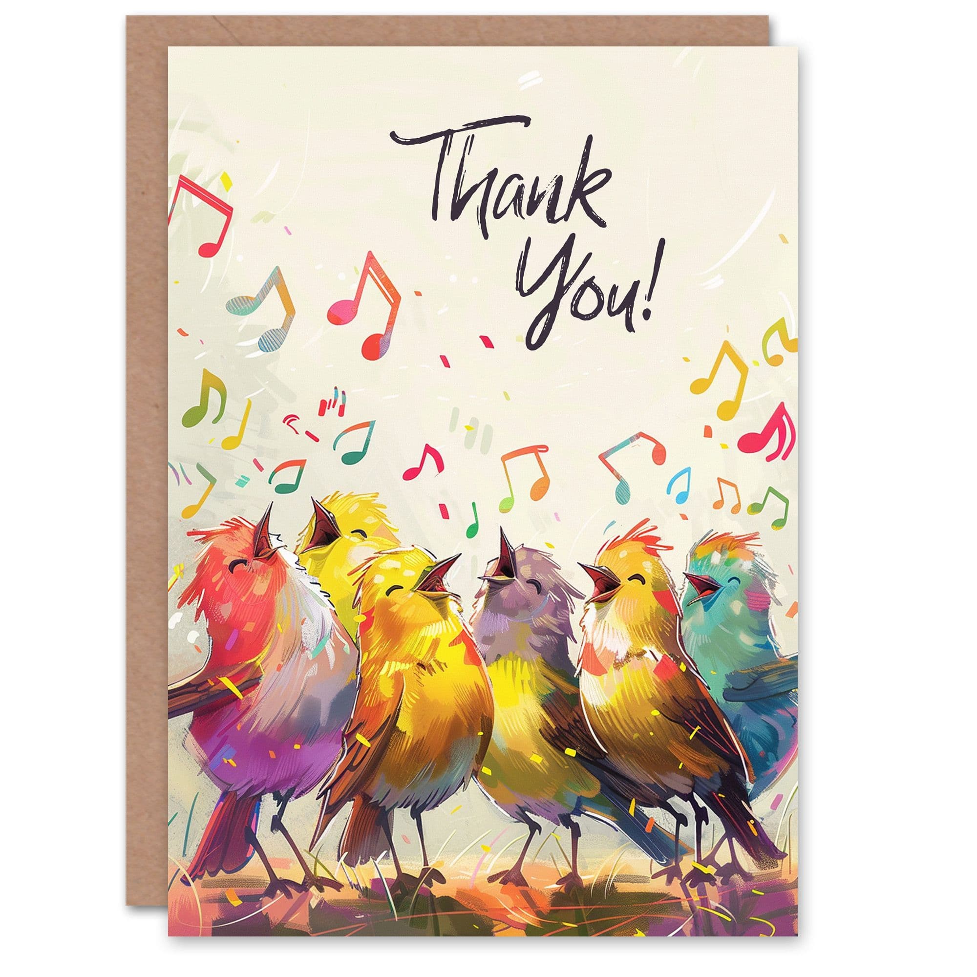 Thank You Card Cheerful Singing Birds Colourful Design Greeting Card