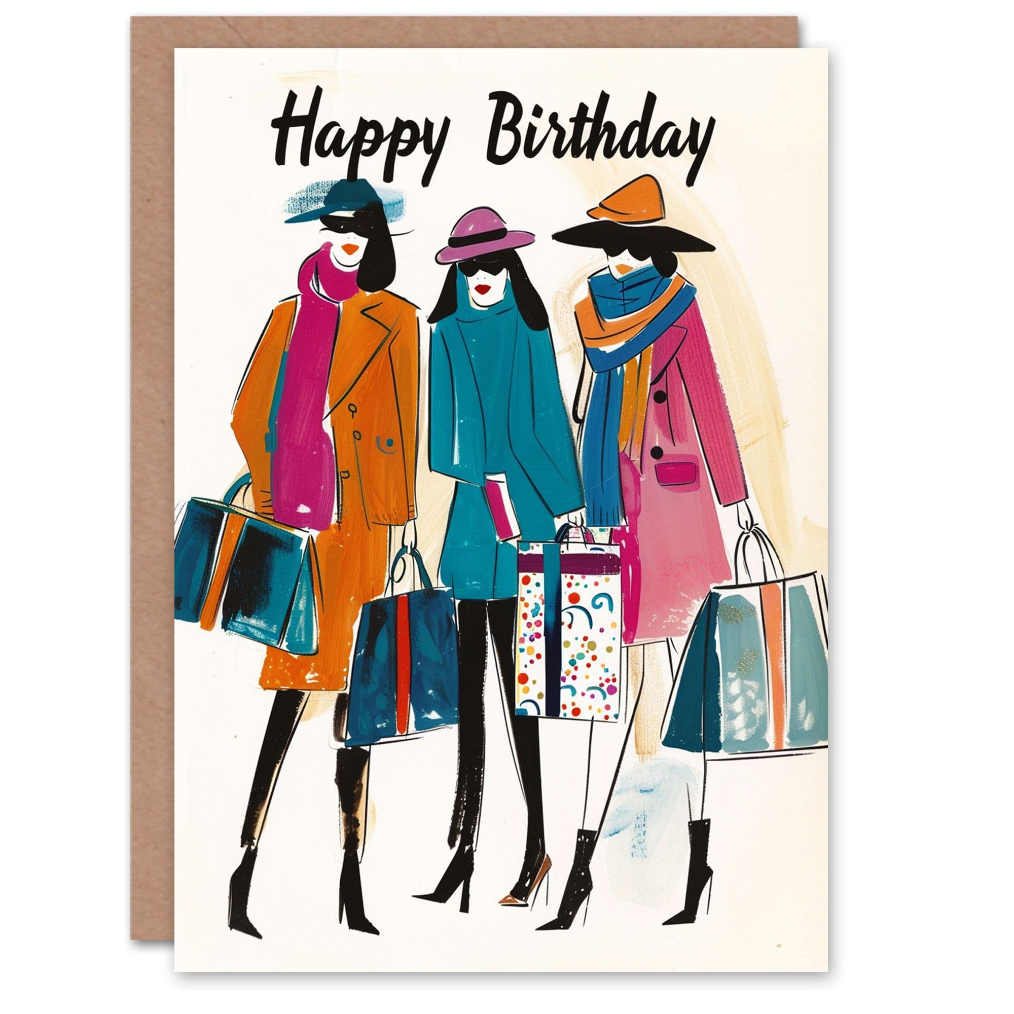 Birthday Card Fashion Shopping Spree Painting Greeting Card