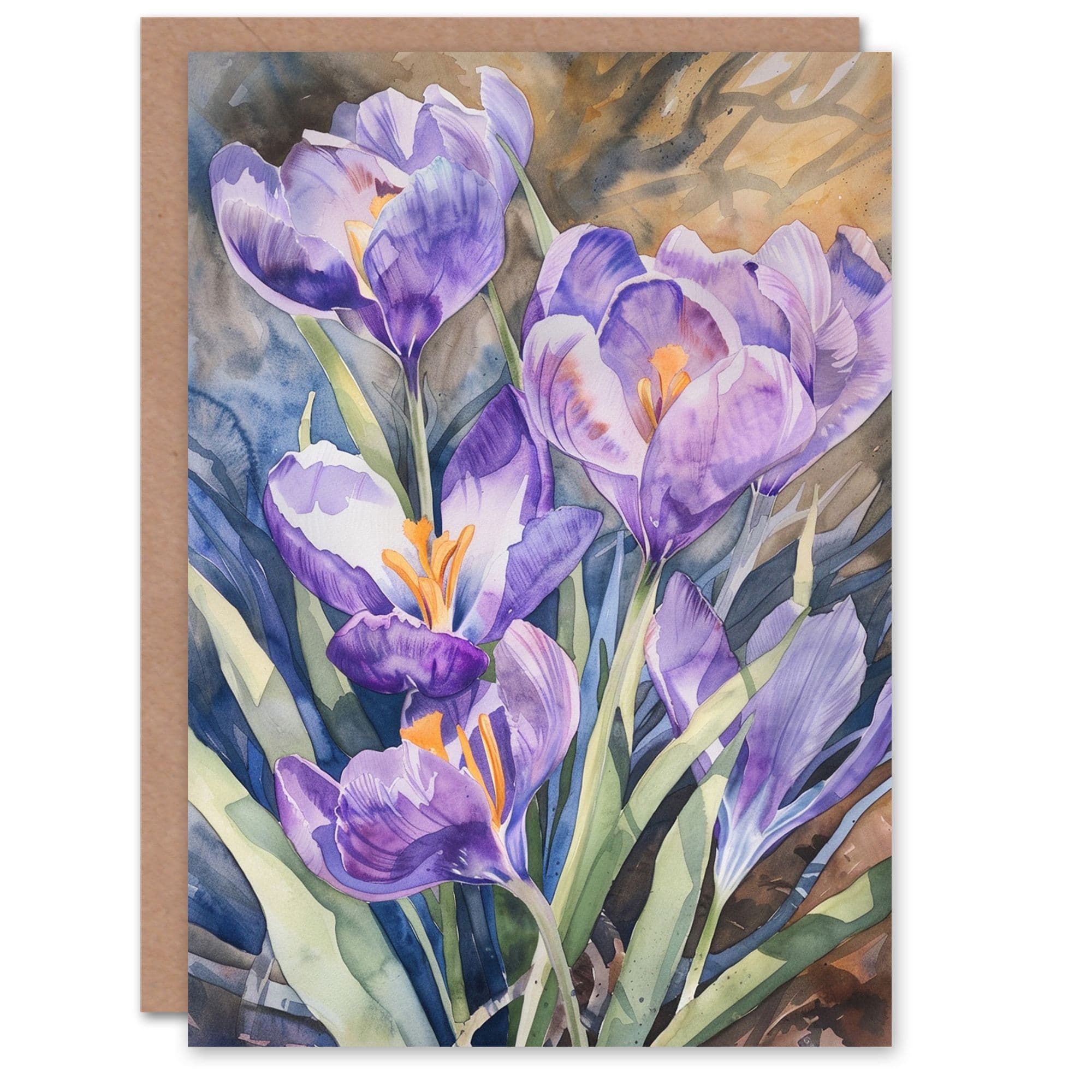 Birthday Card Saffron Crocus Watercolour Spring Flowers Greeting Card