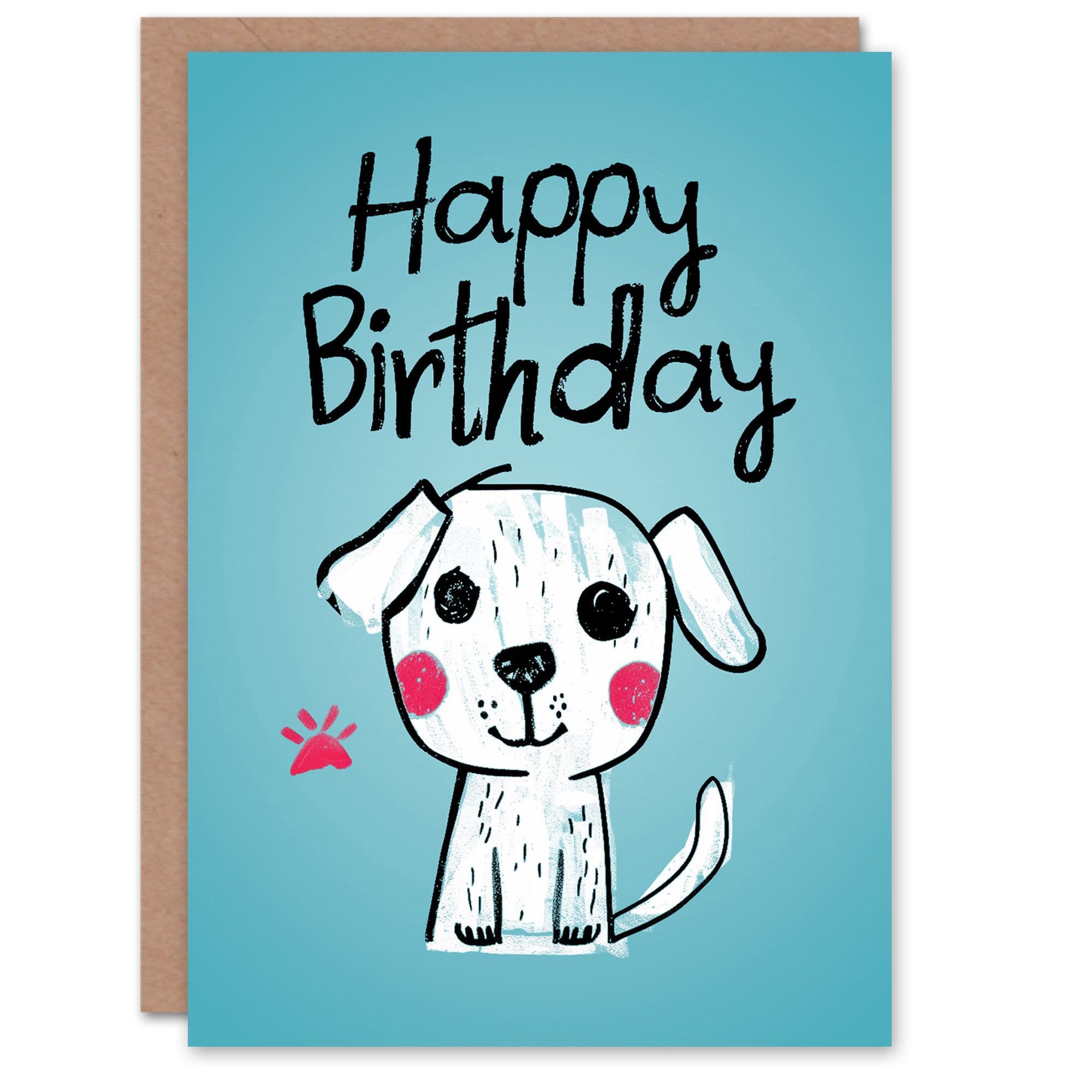 Birthday Card Cute Puppy Dog Blue Drawing