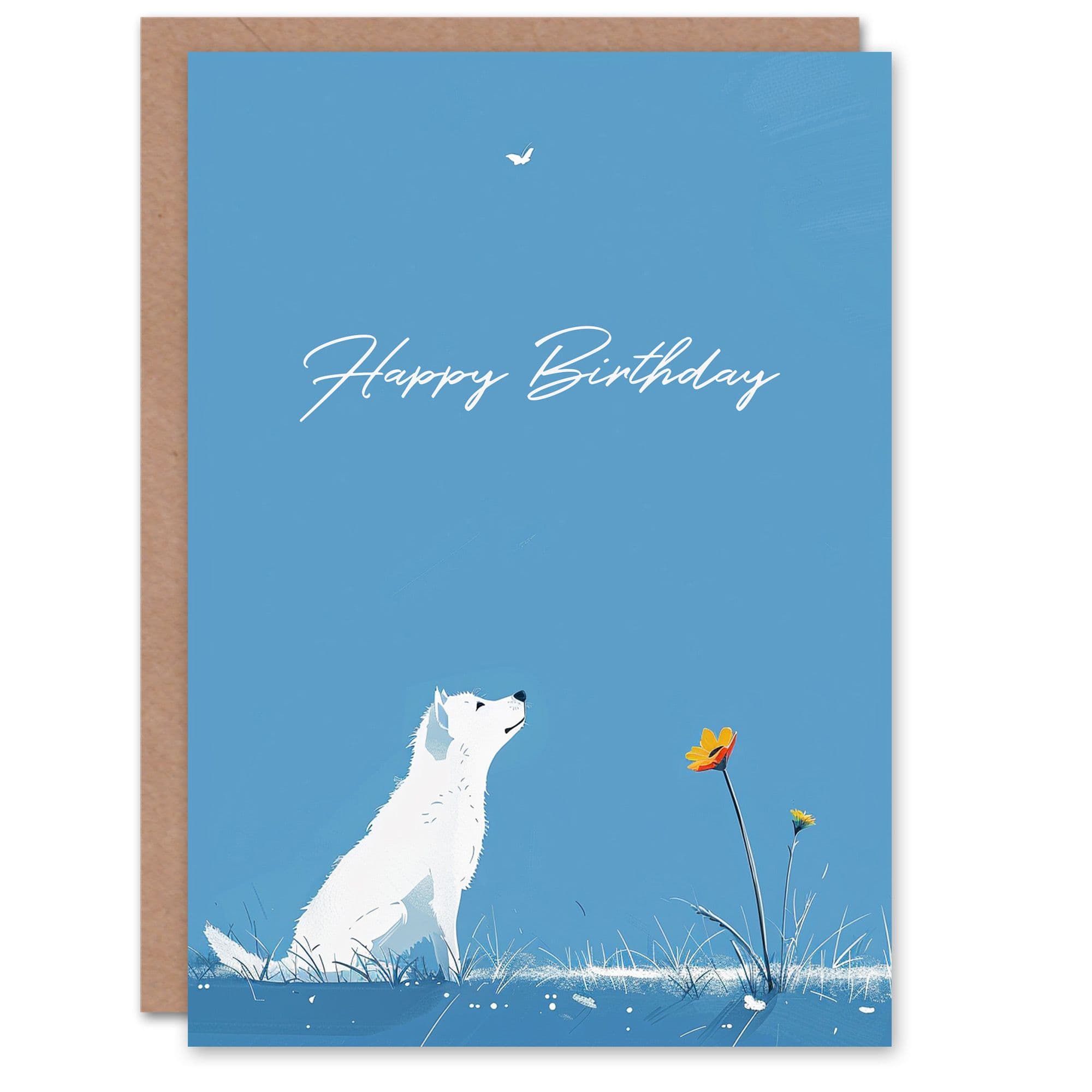 Birthday Card Sweet White Husky Flower Butterfly Dog Lover
