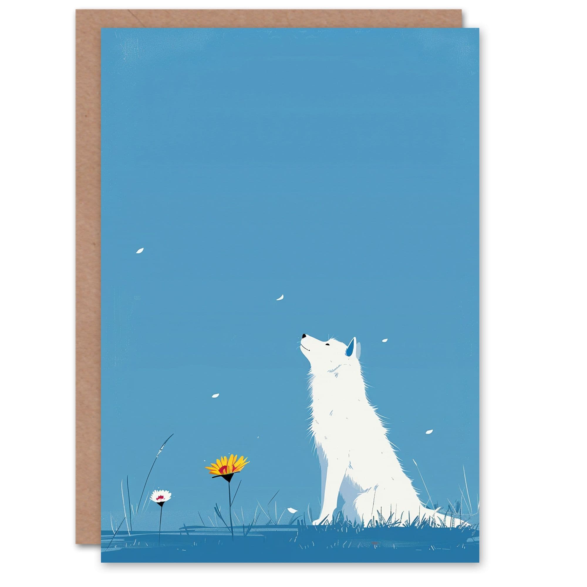 Birthday Card Simple Husky Dog Flower Blue Sky Sweet