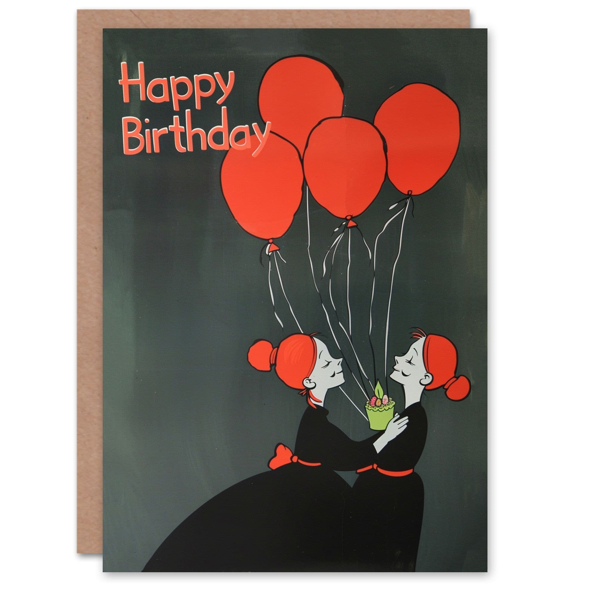Birthday Card Red Head Twins Dark Weird Balloon Cake Greeting Card