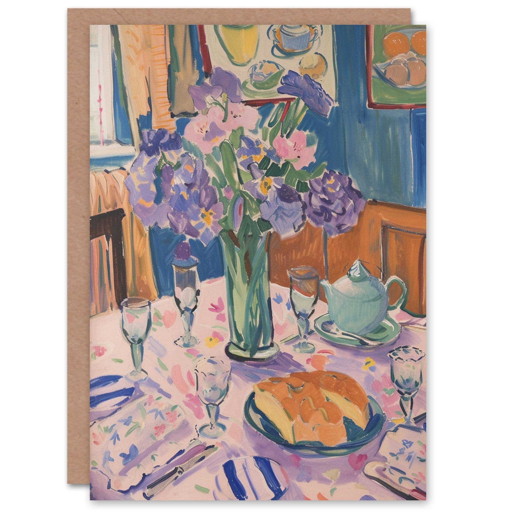 Birthday Card Lunch Table Flower Bouquet Painting Classic