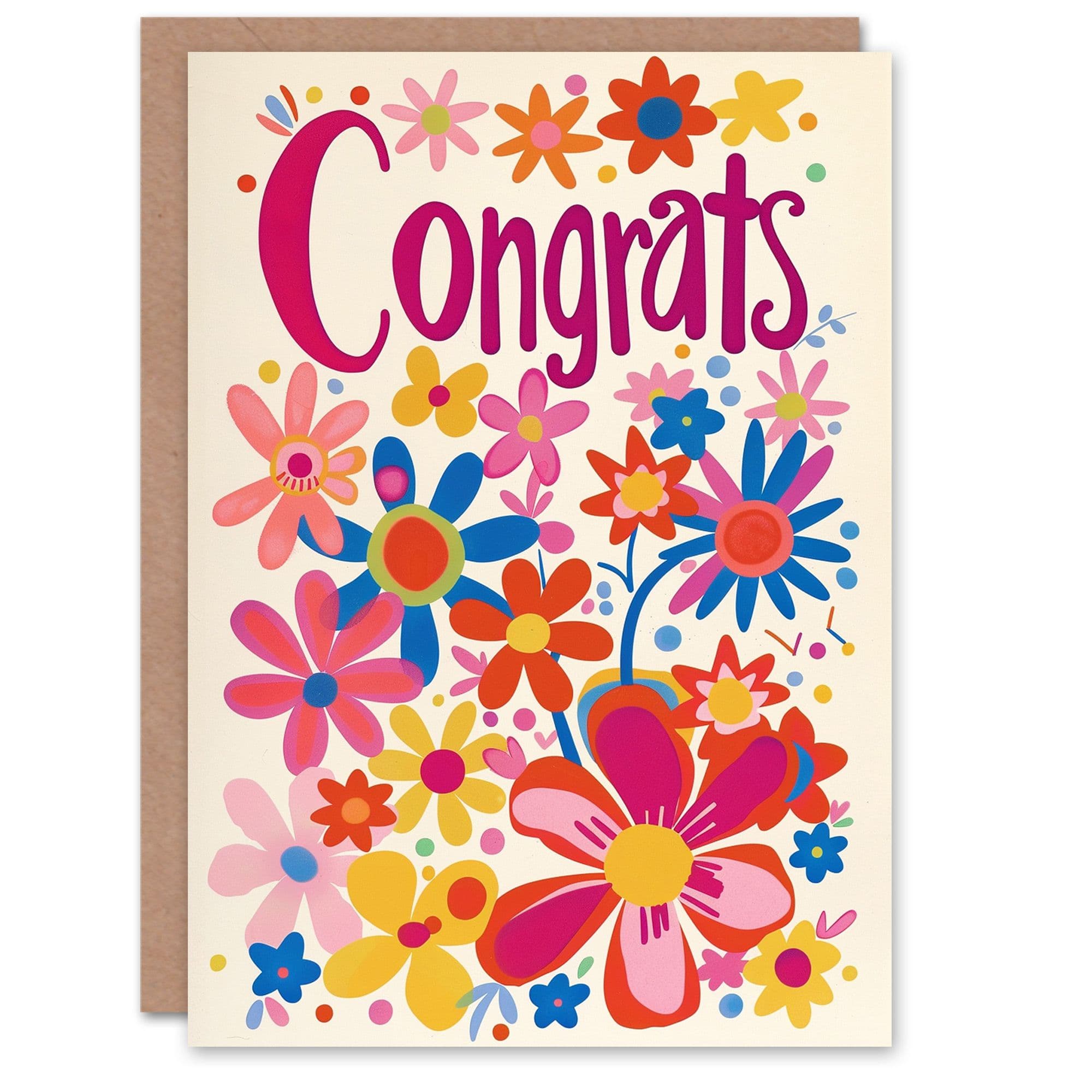 Congratulations Card Congrats Flower Power Simple Bright Colourful