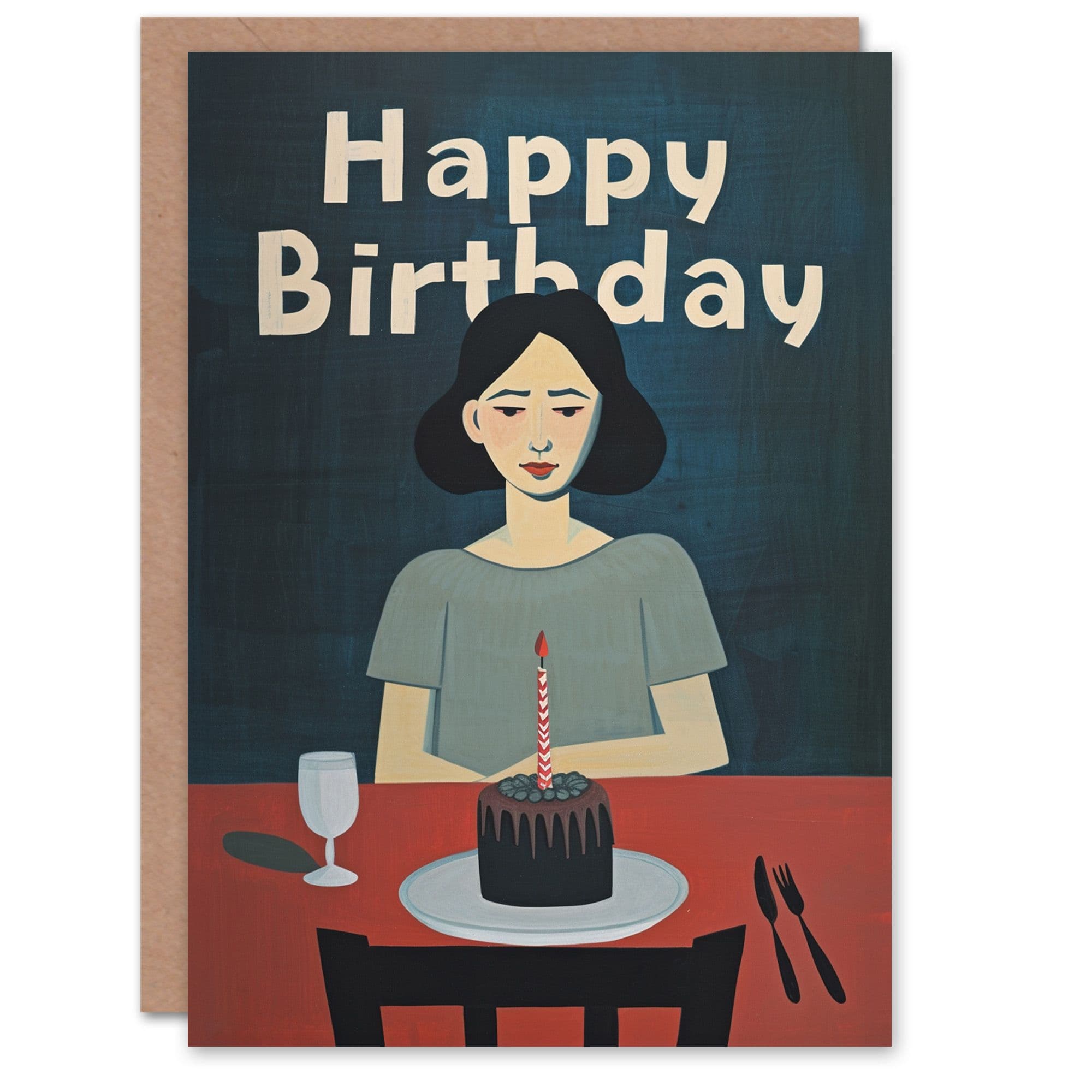 Birthday Card Dark Lonely Birthday Cake Introvert Woman Greeting Card