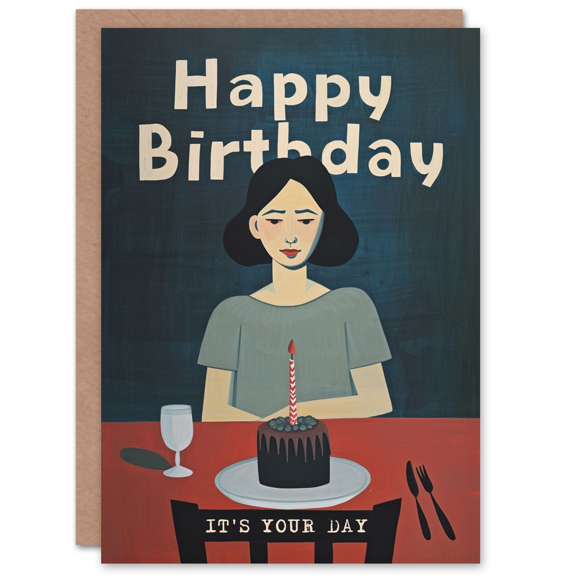 Birthday Card Dark Lonely Birthday Cake Woman Your Day Greeting Card