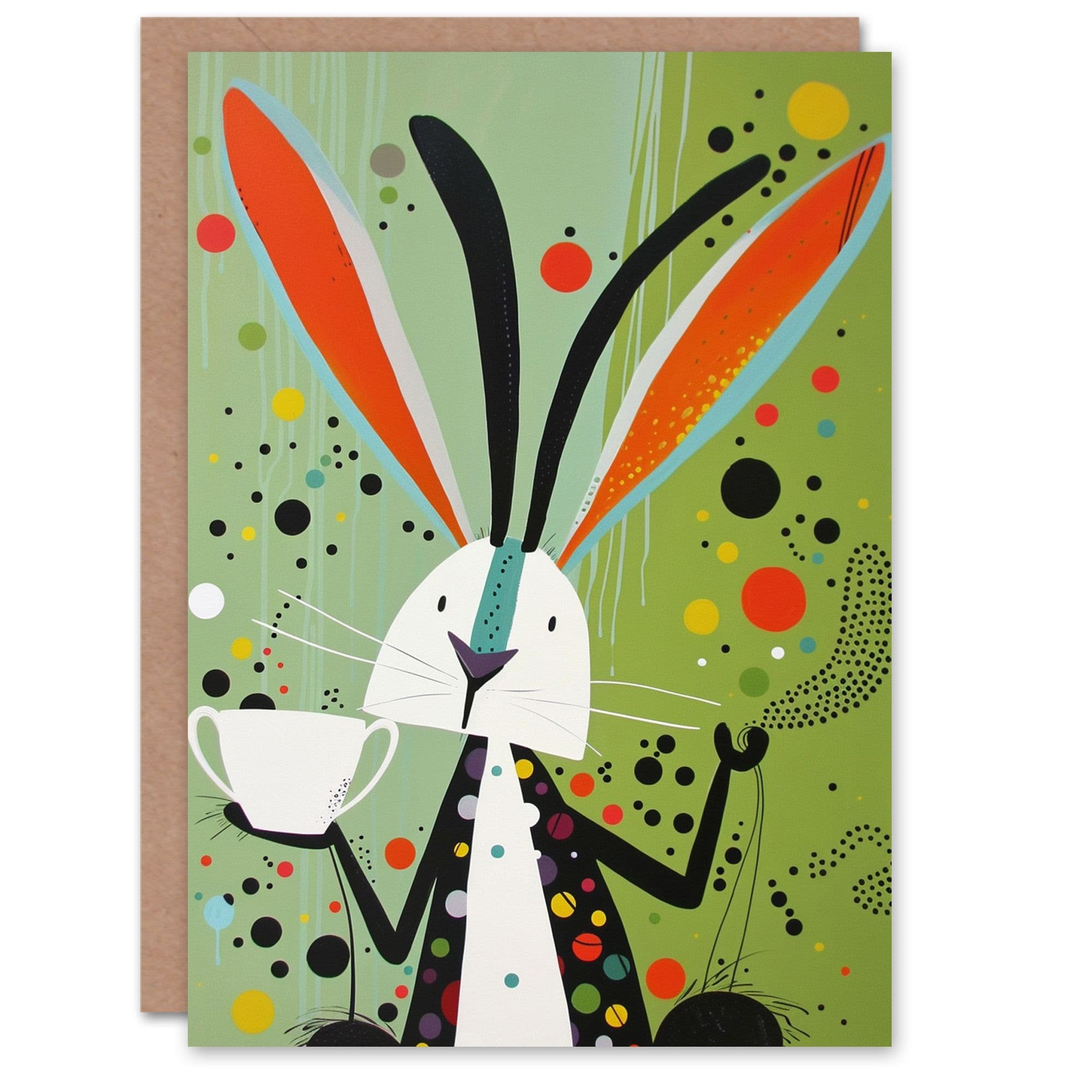Birthday Card March Hare Abstract Rabbit Colourful Trippy Tea