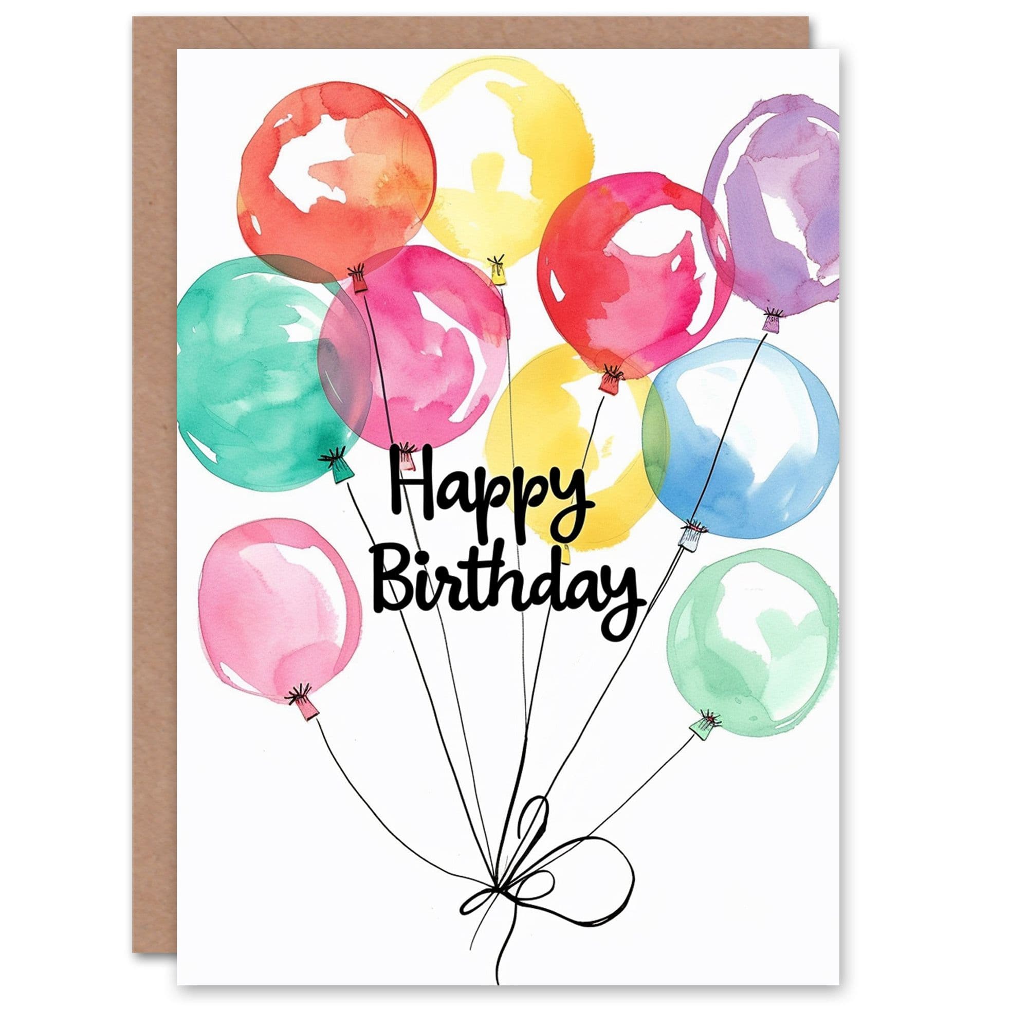 Birthday Card Watercolour Balloons Simple Fun Him Her