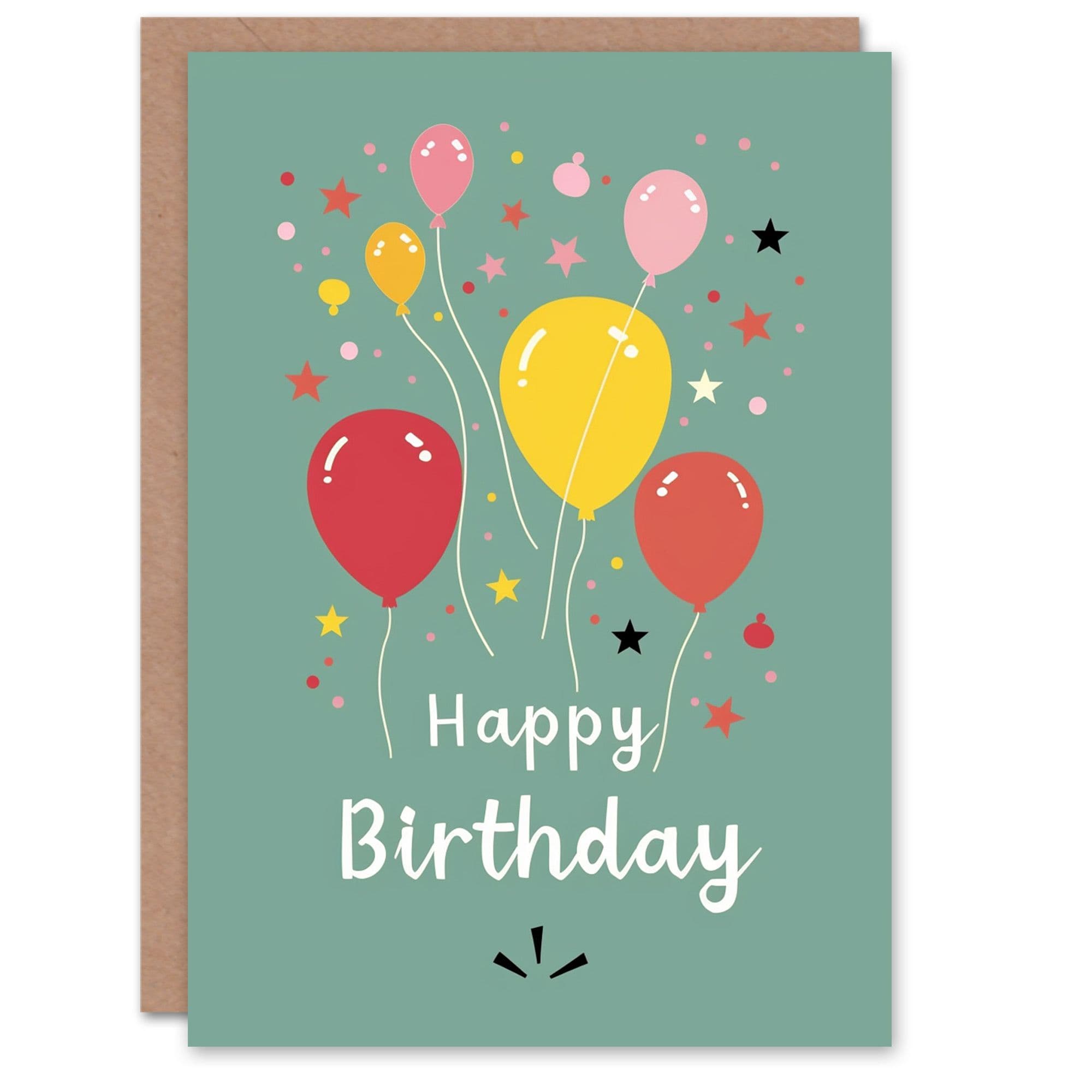 Birthday Card Balloons Stars Simple Fun Cute Confetti Party Him Her