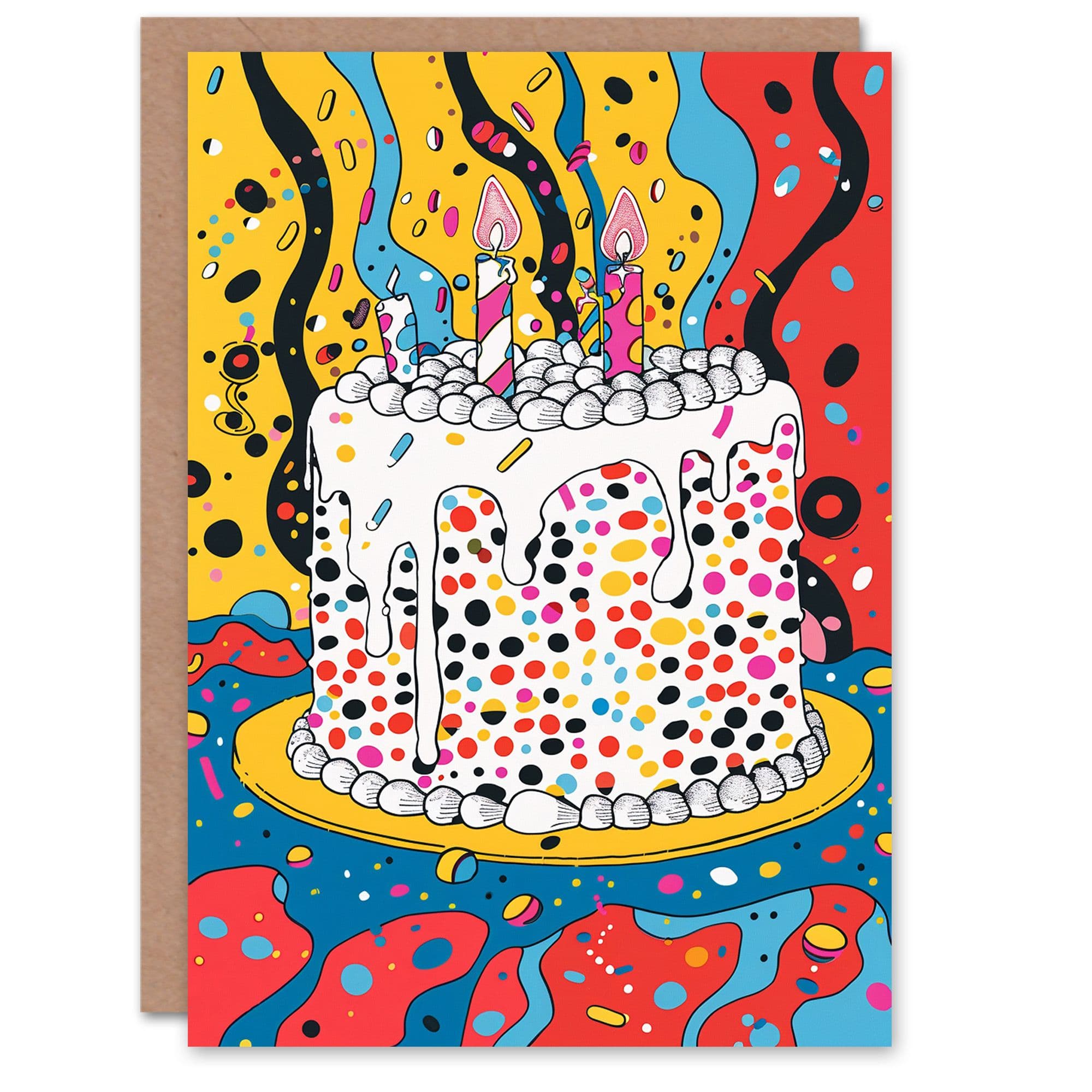 Birthday Card Multicolour Birthday Cake Colourful Fun Party Pop