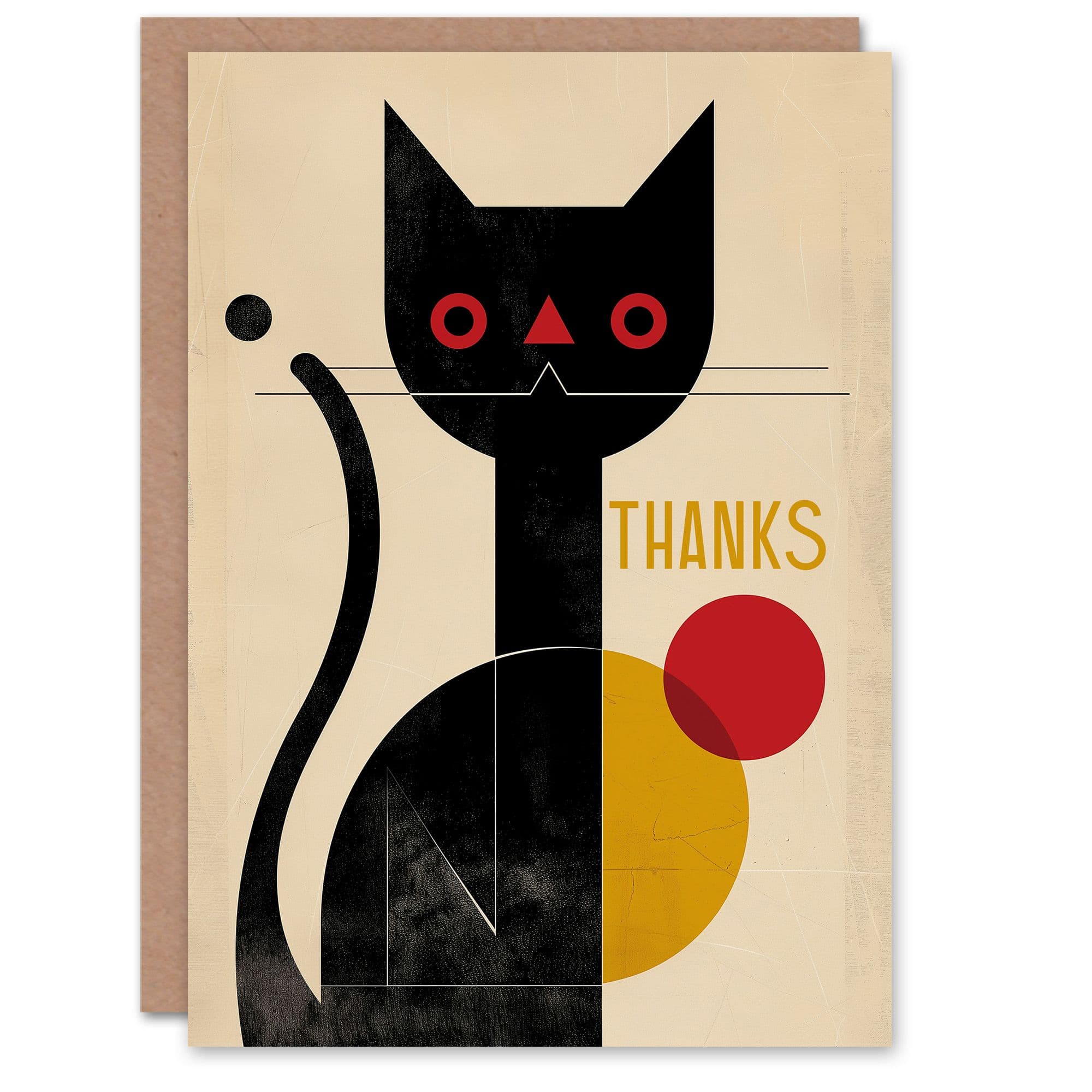 Thank You Card Black Cat Geometric Animal Lover Simple Thanks Him Her