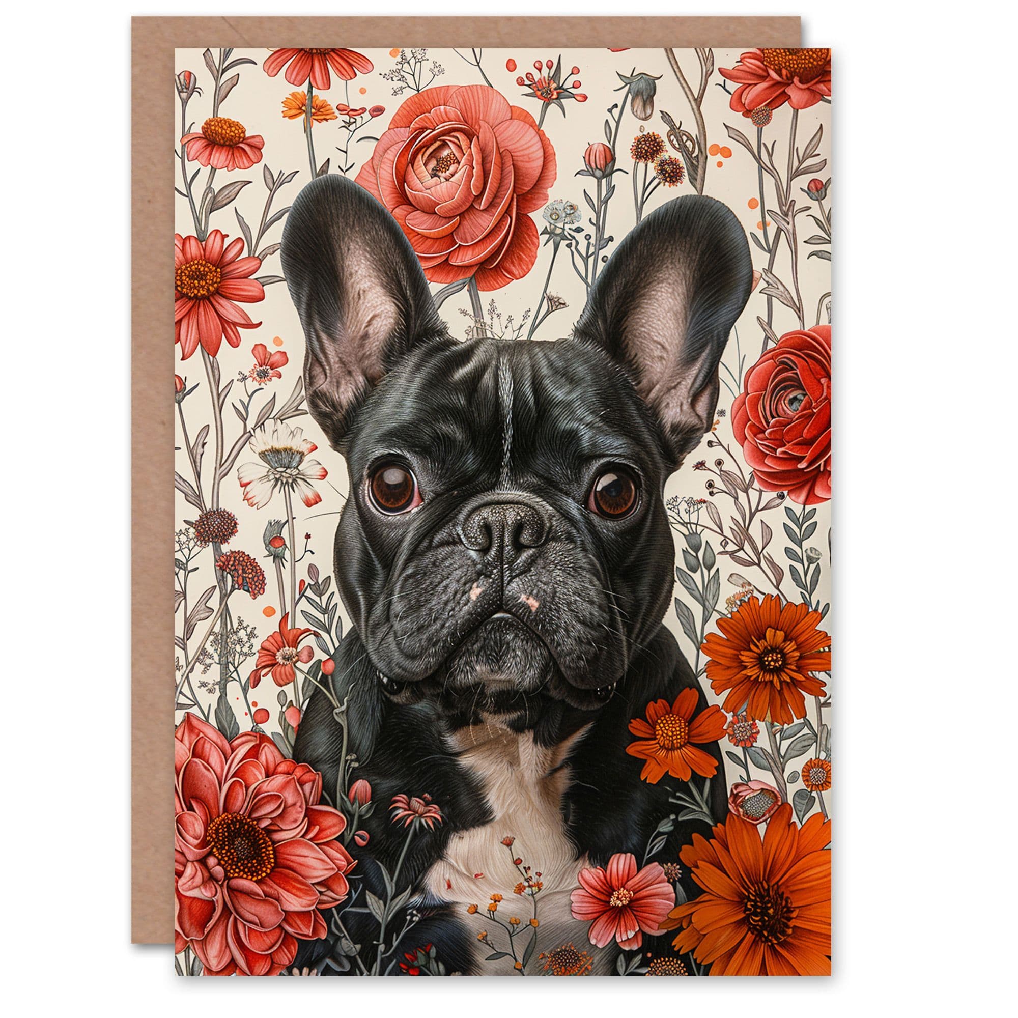 Birthday Card French Bulldog in Wildflowers Cute Animal Lover Fun