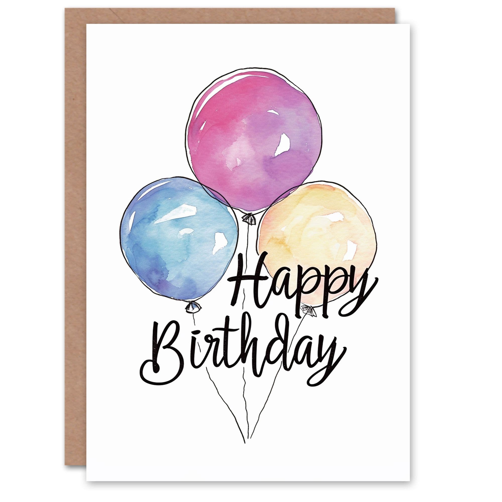 Birthday Card Three Pastel Watercolour Balloons Simple Classic Him Her