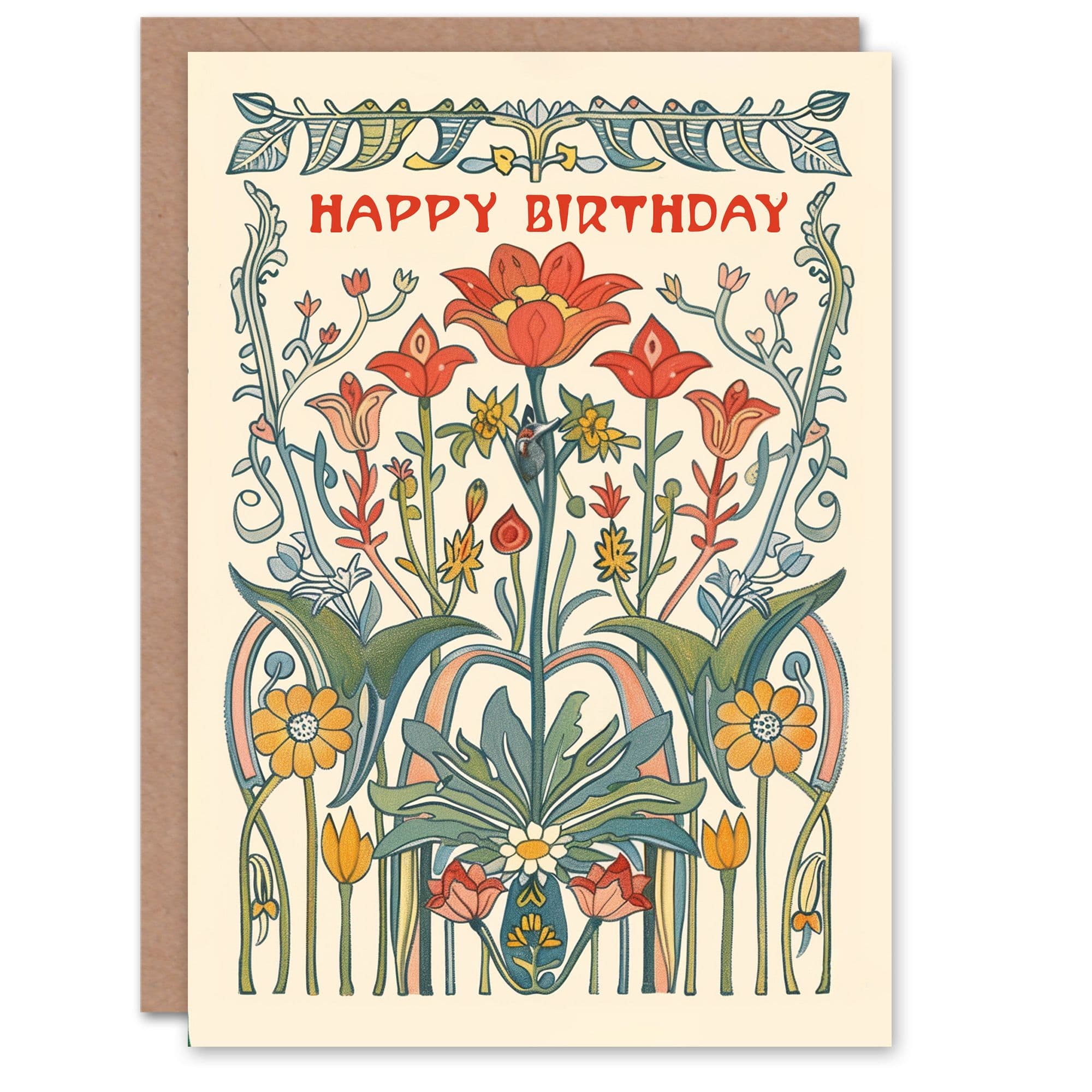 Birthday Card Art Nouveau Wildflowers Design Floral Classic Garden