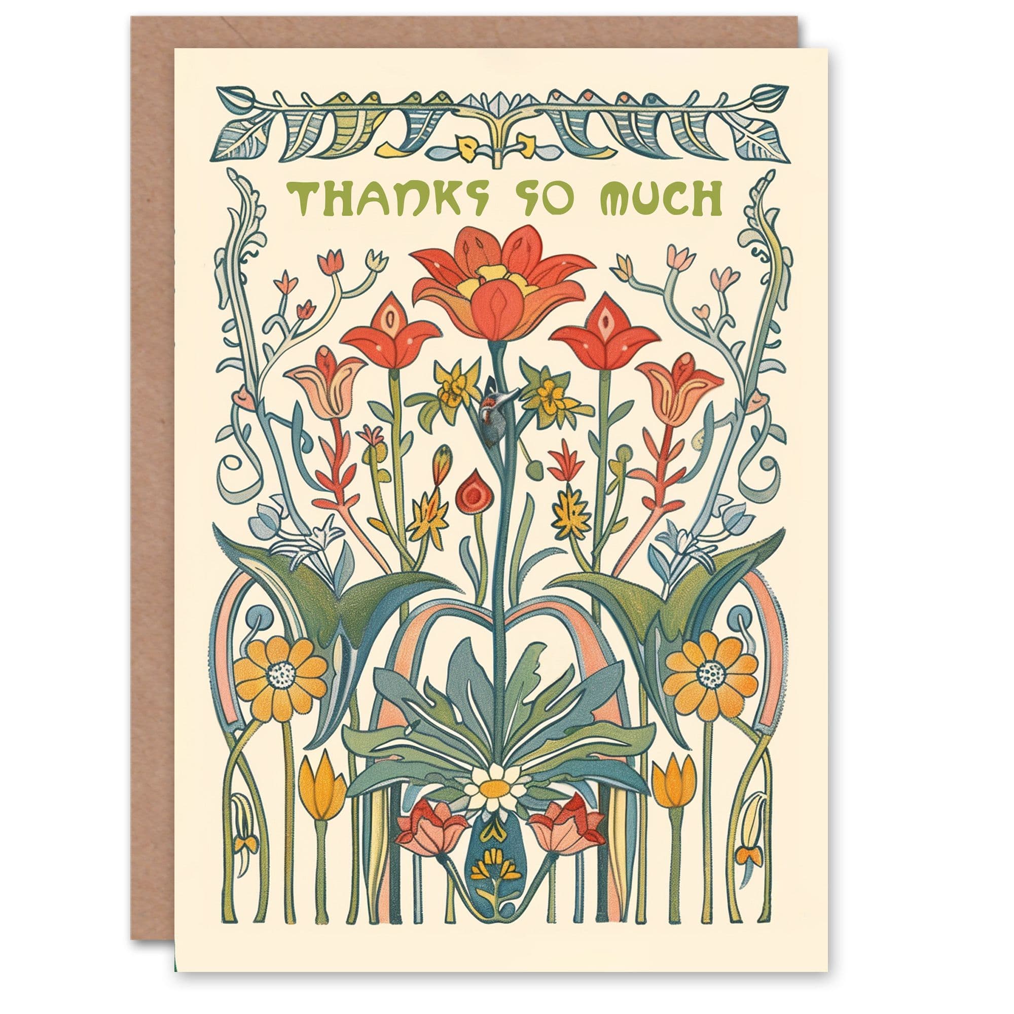 Thank You Card Wildflowers Art Nouveau Design Garden Floral Classic