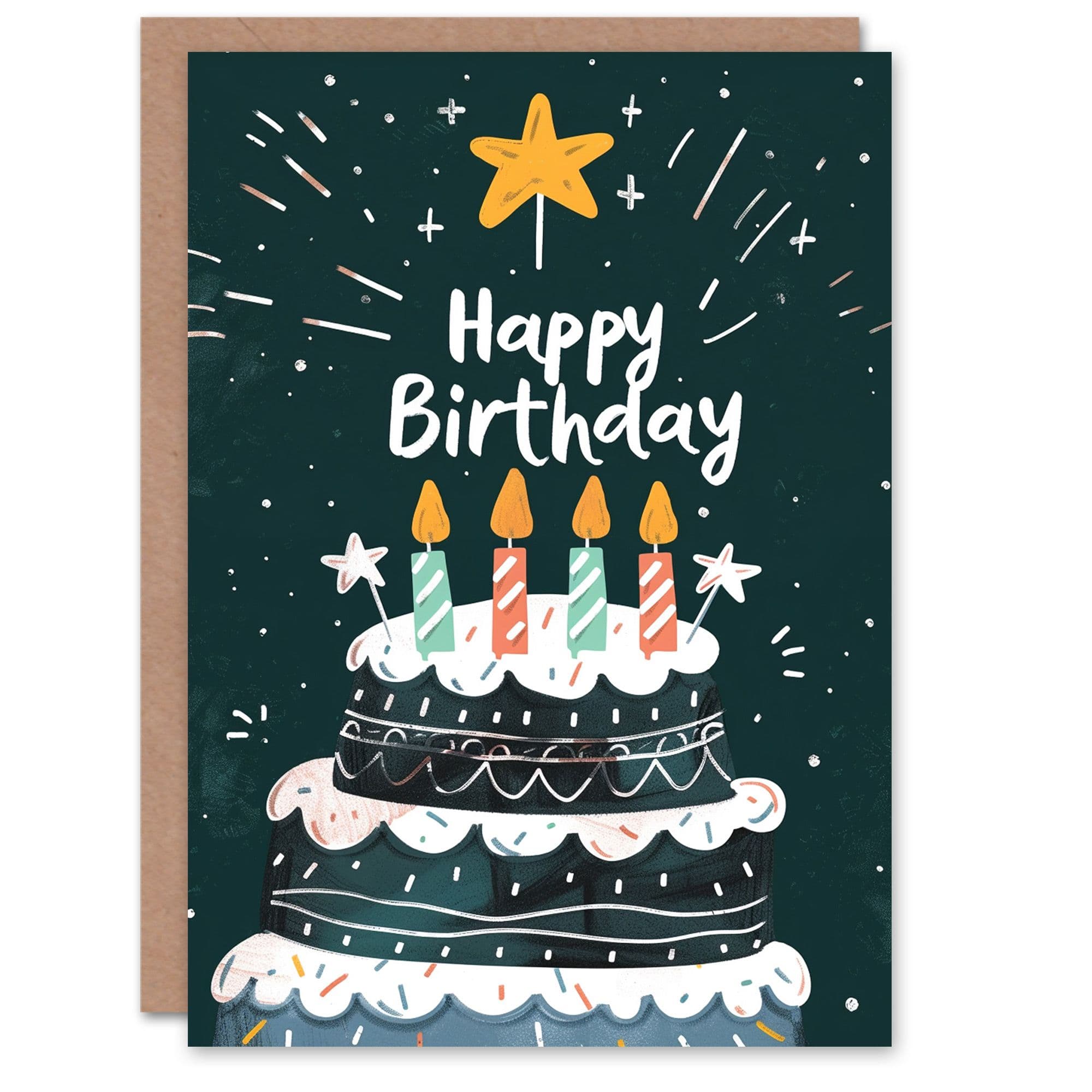 Birthday Card Birthday Cake Candles Sparkling Stars Fun Him Her