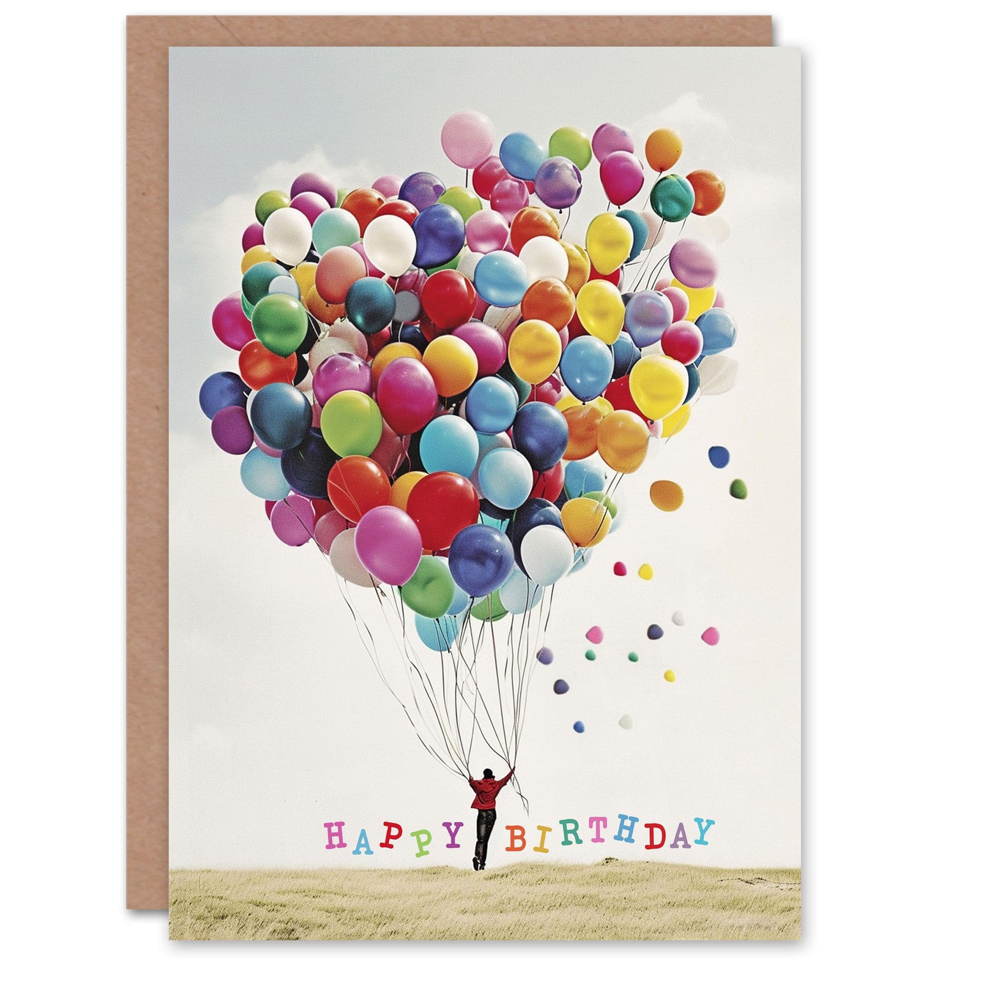 Birthday Card Man Flying Balloons Up Colourful Fun Bright For Him Her