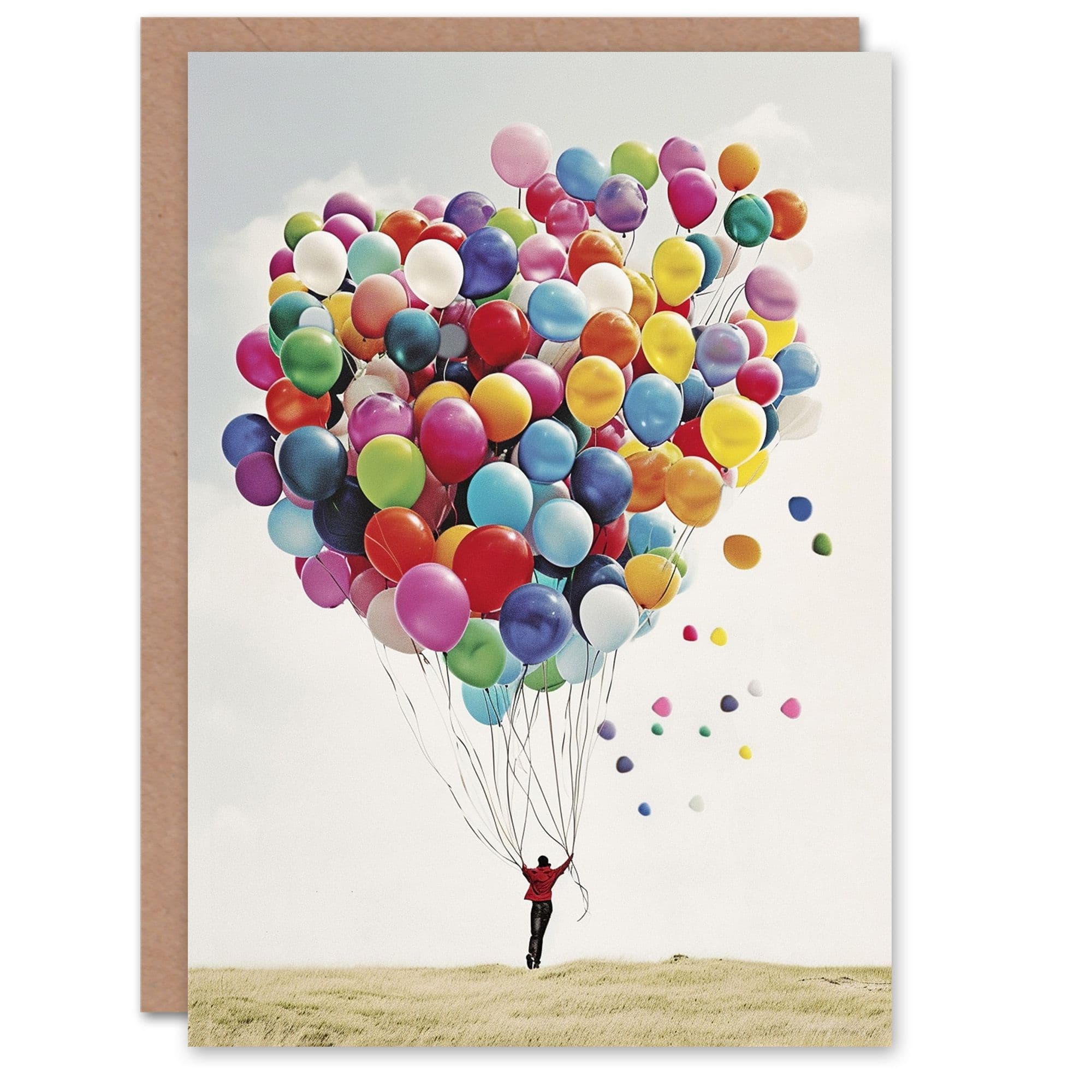 Birthday Card Fun Man Flying Balloons Up Colourful Bright For Him Her