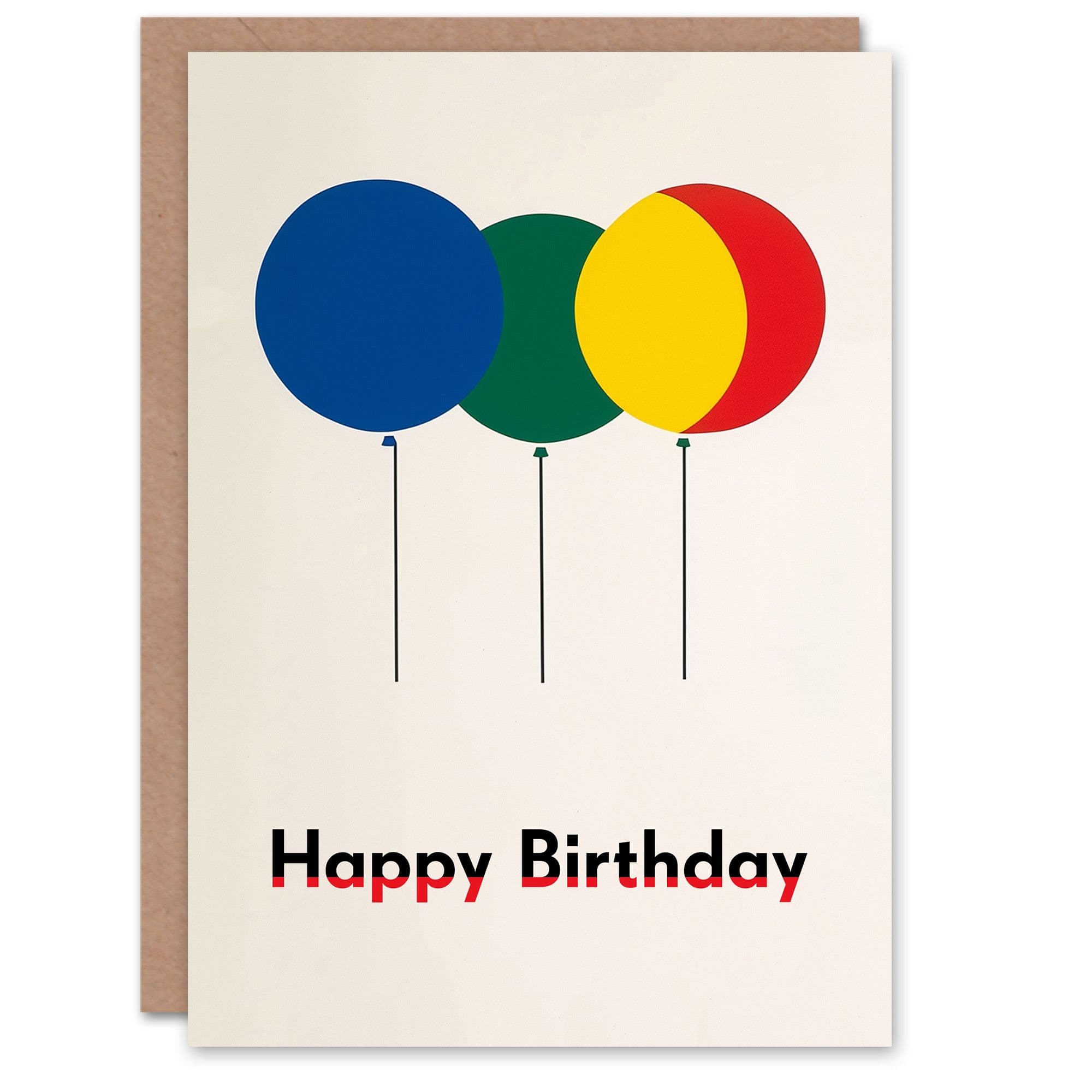 Birthday Card Three Retro Simple Balloons Primary Colours For Him Her