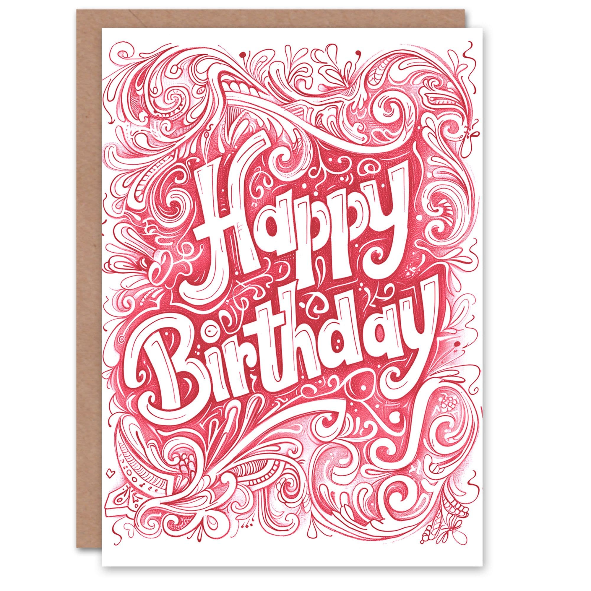 Birthday Card Coral Detailed Filigree Design Decorative Him Her