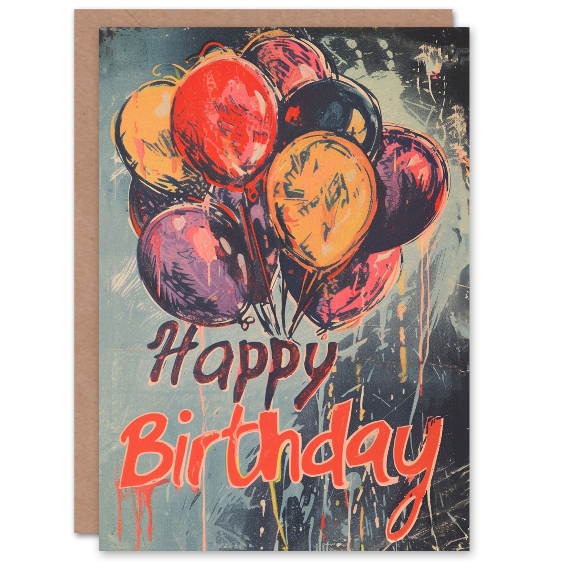 Birthday Card Dark Balloons Graffiti Painting Messy Street Art Him Her