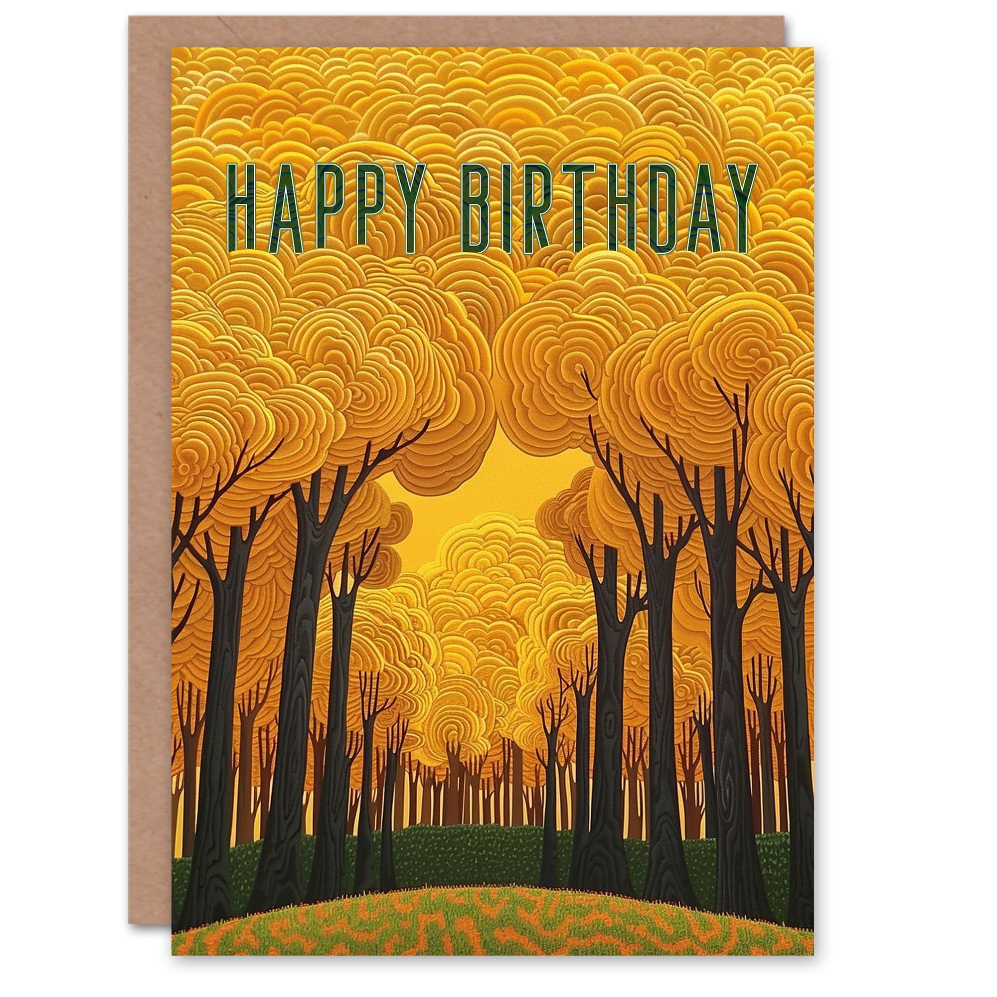 Birthday Card Golden Sunset Forest Summer Trees Magical Him Her