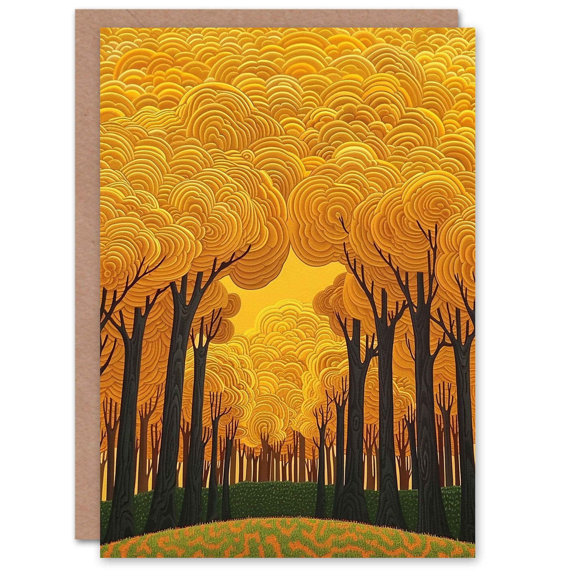 Birthday Card Sunset Golden Forest Summer Trees Magical For Him Her
