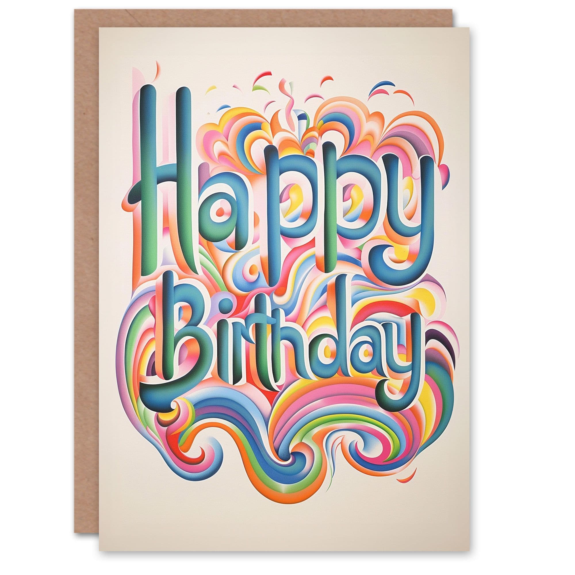 Birthday Card Fun Rainbow Birthday Retro Swirls Contemporary Him Her