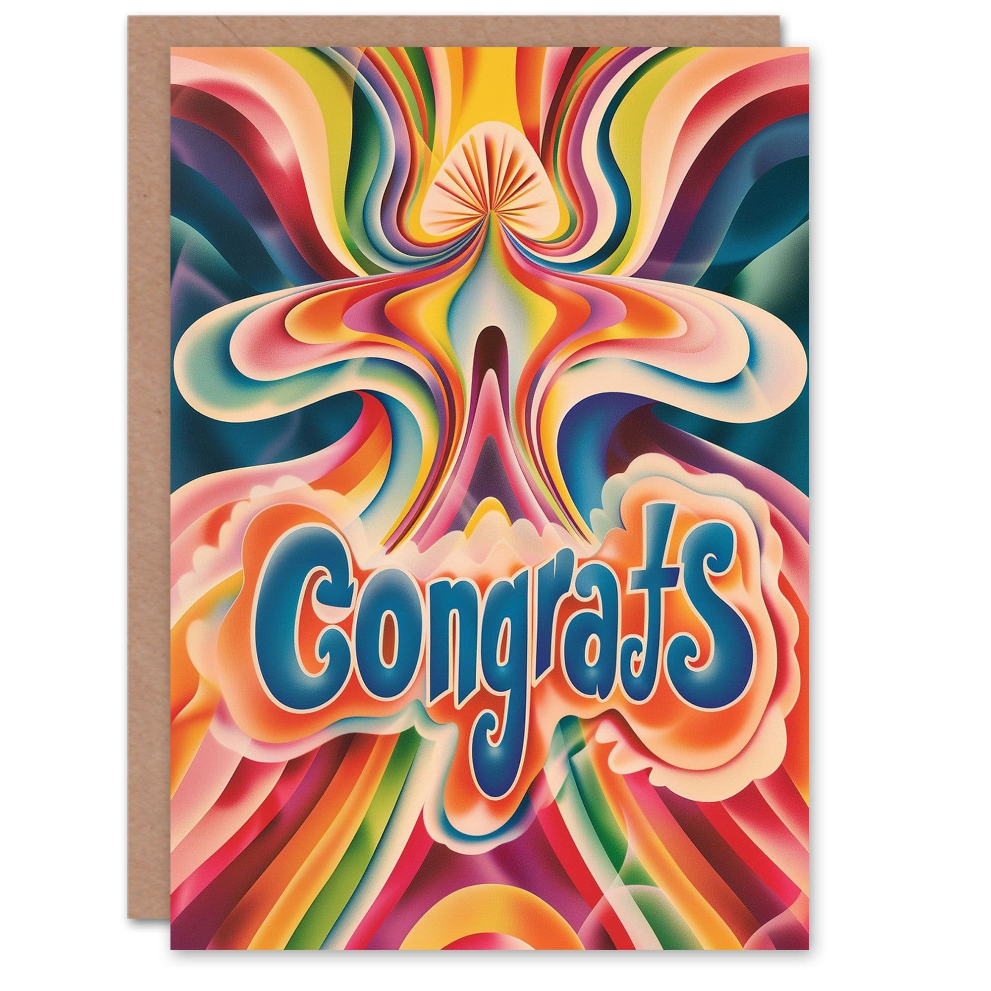 Congratulations Card Congrats Rainbow Trippy Psychedelic Hippy Retro