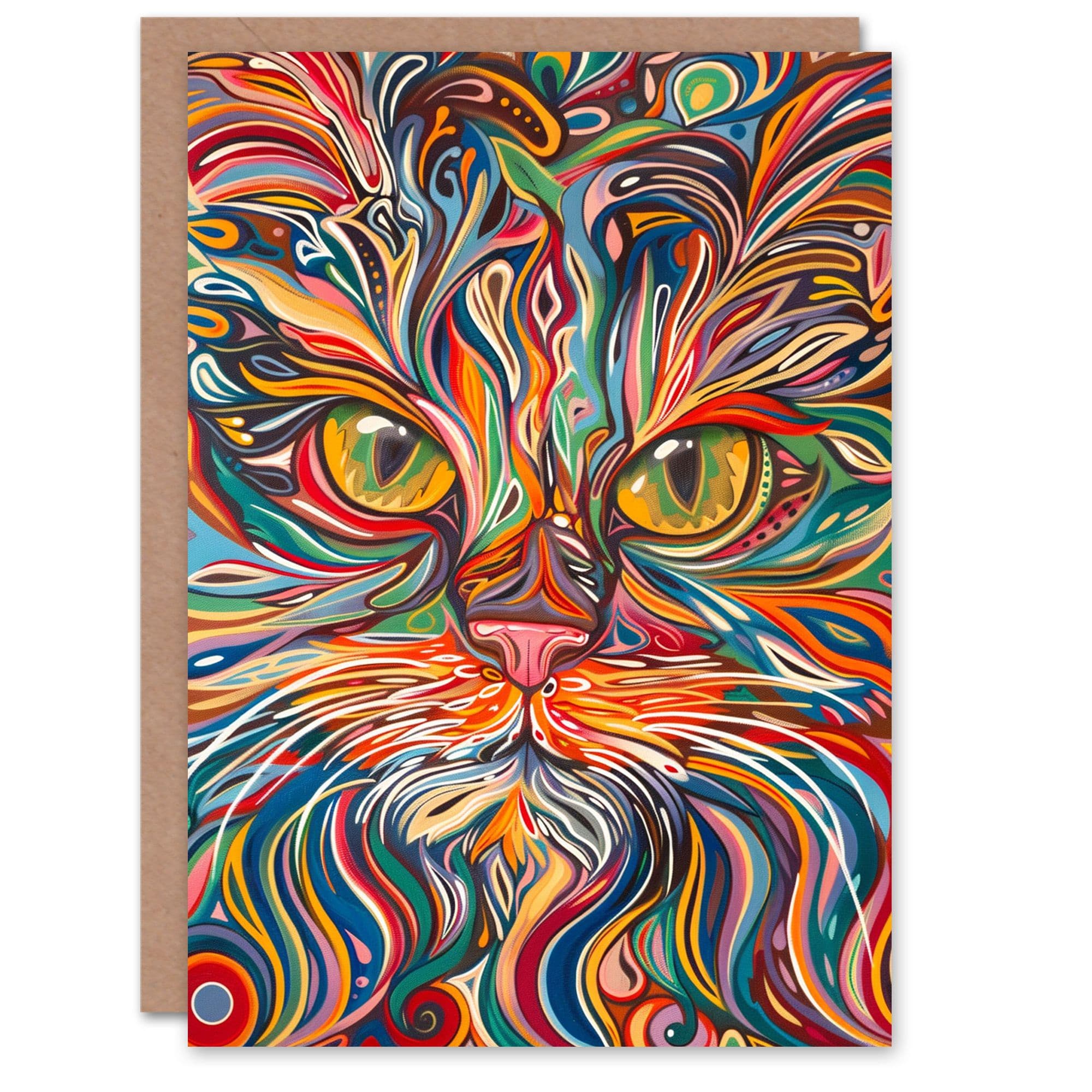 Birthday Card Rainbow Trippy Maine Coon Cat Painting Animal Lover