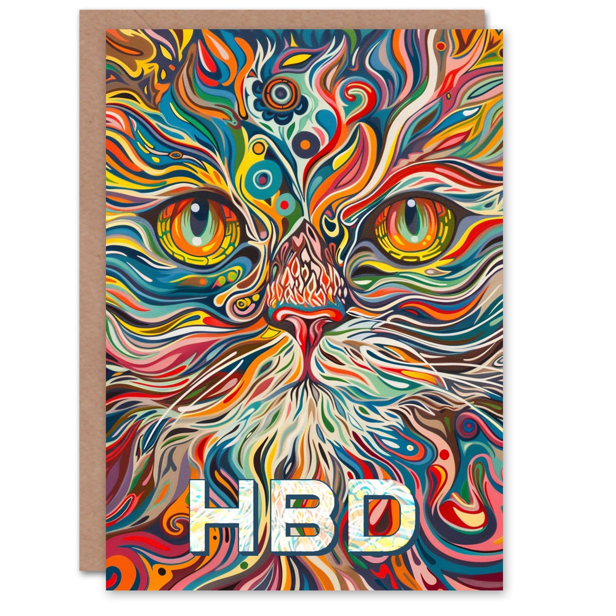 Birthday Card HBD Trippy Maine Coon Cat Painting Animal Lover