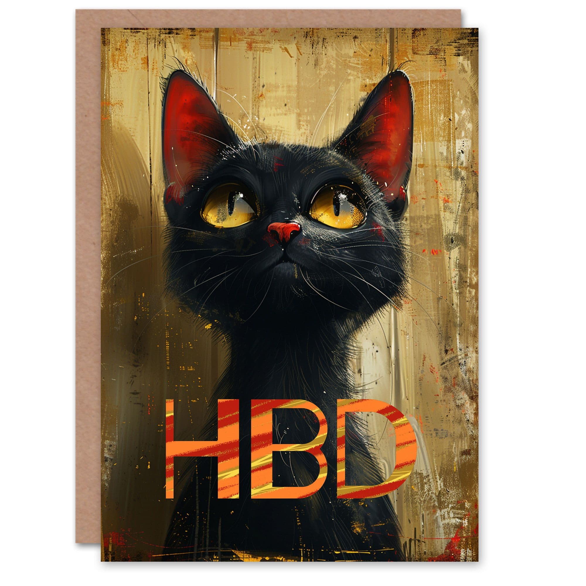 Birthday Card Cute Cat Portrait HBD Comic Magic Animal Him Her