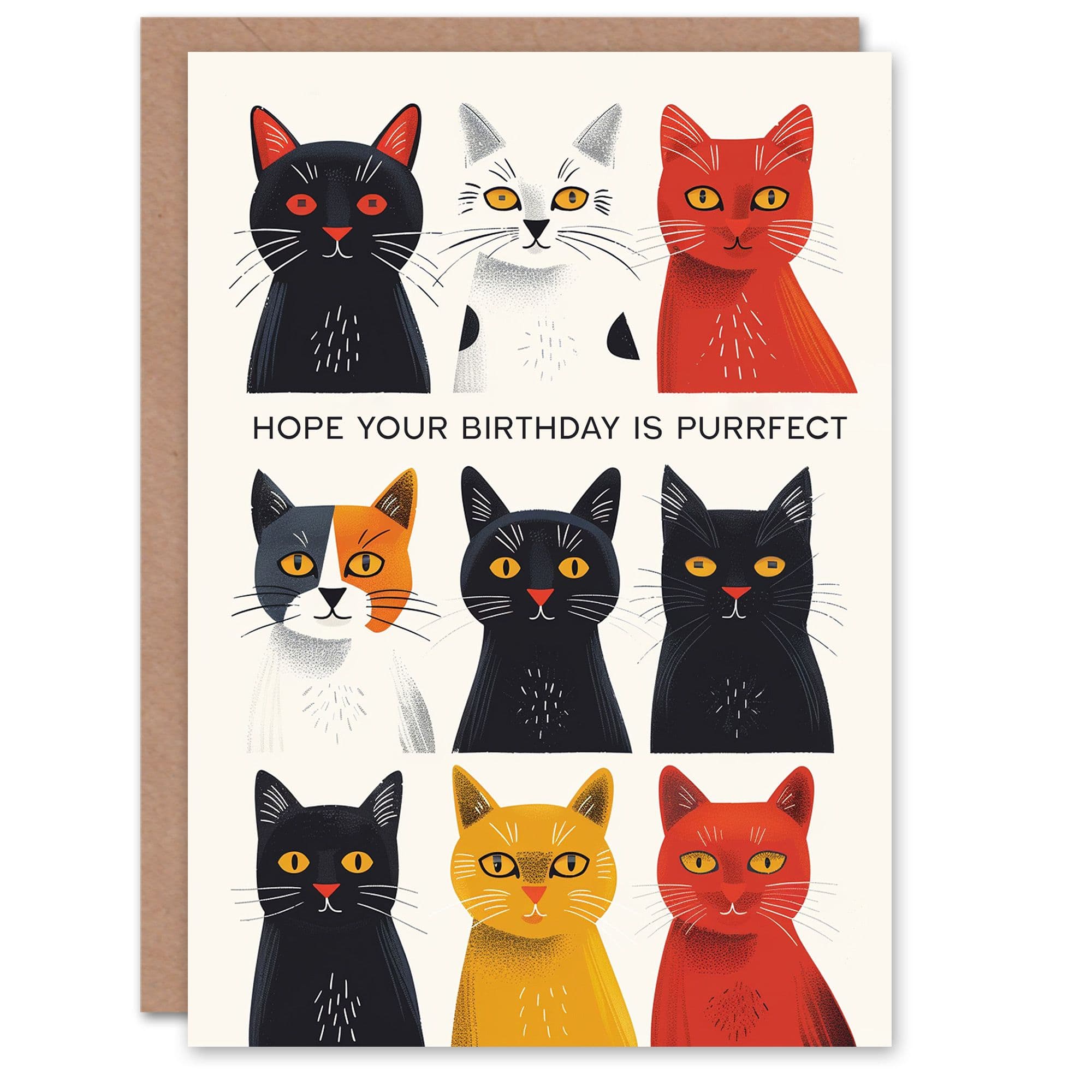 Birthday Card Nine Fun Cats Purrfect Animal Lover Artwork Him Her