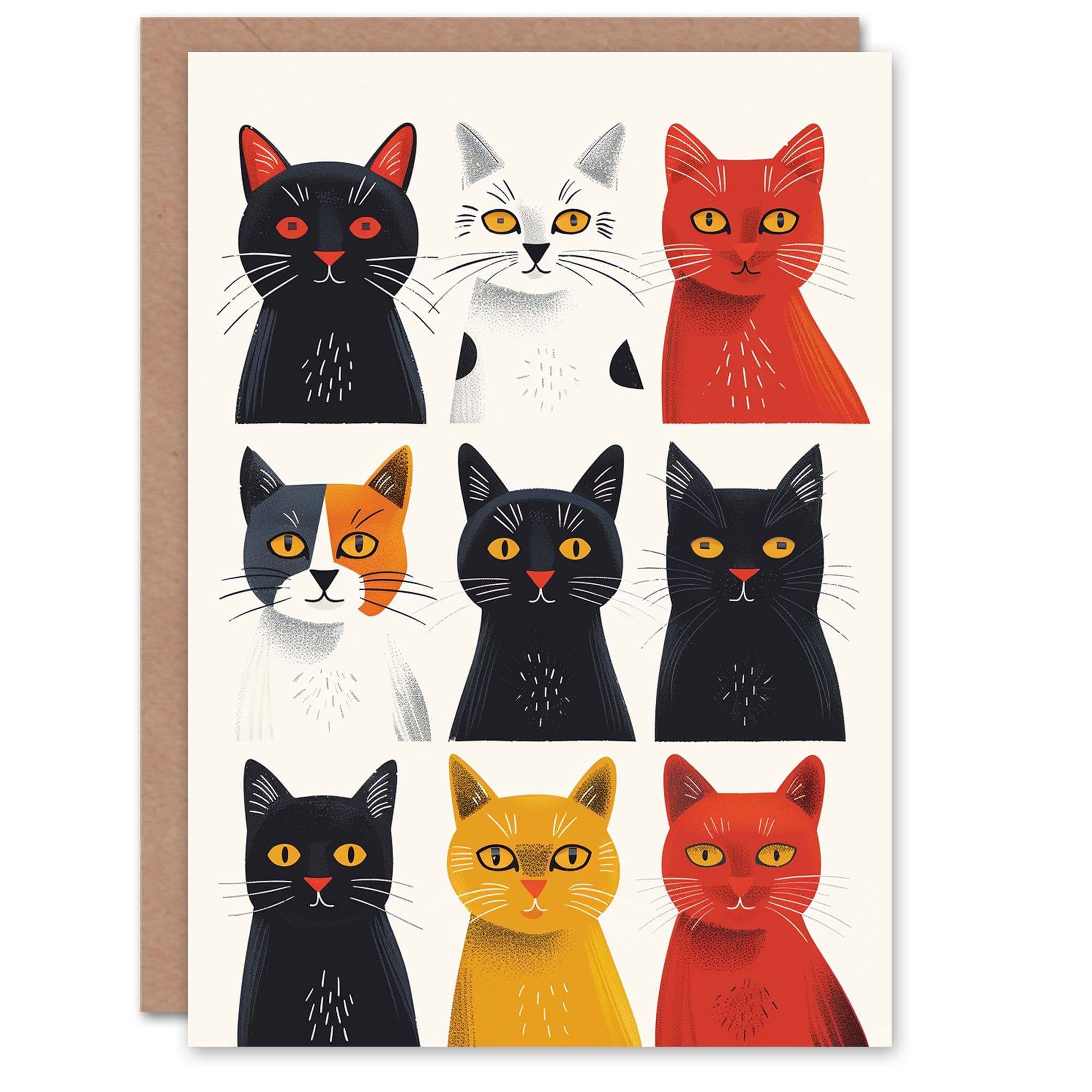 Birthday Card Nine Fun Cats Animal Lover Artwork Cute Pop Kitty