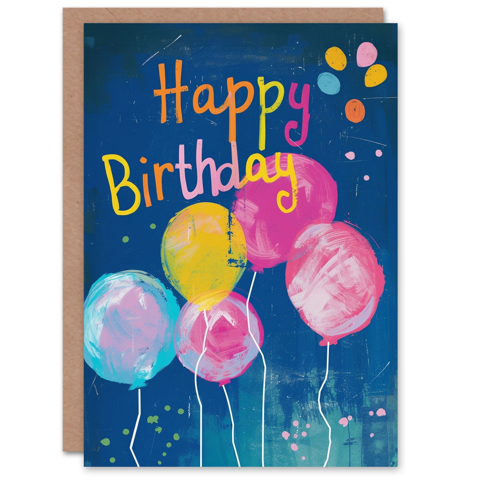 Birthday Card Bright Colourful Fun Birthday Balloons Painting Him Her