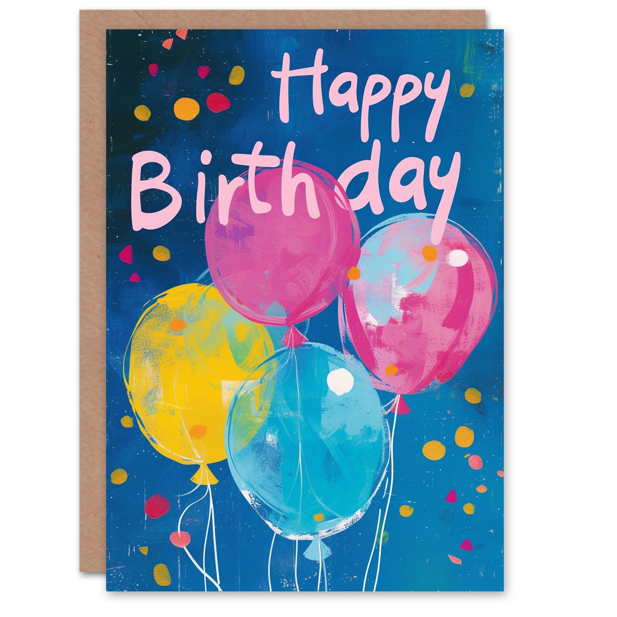 Birthday Card Colourful Bright Fun Birthday Balloons Painting Pink