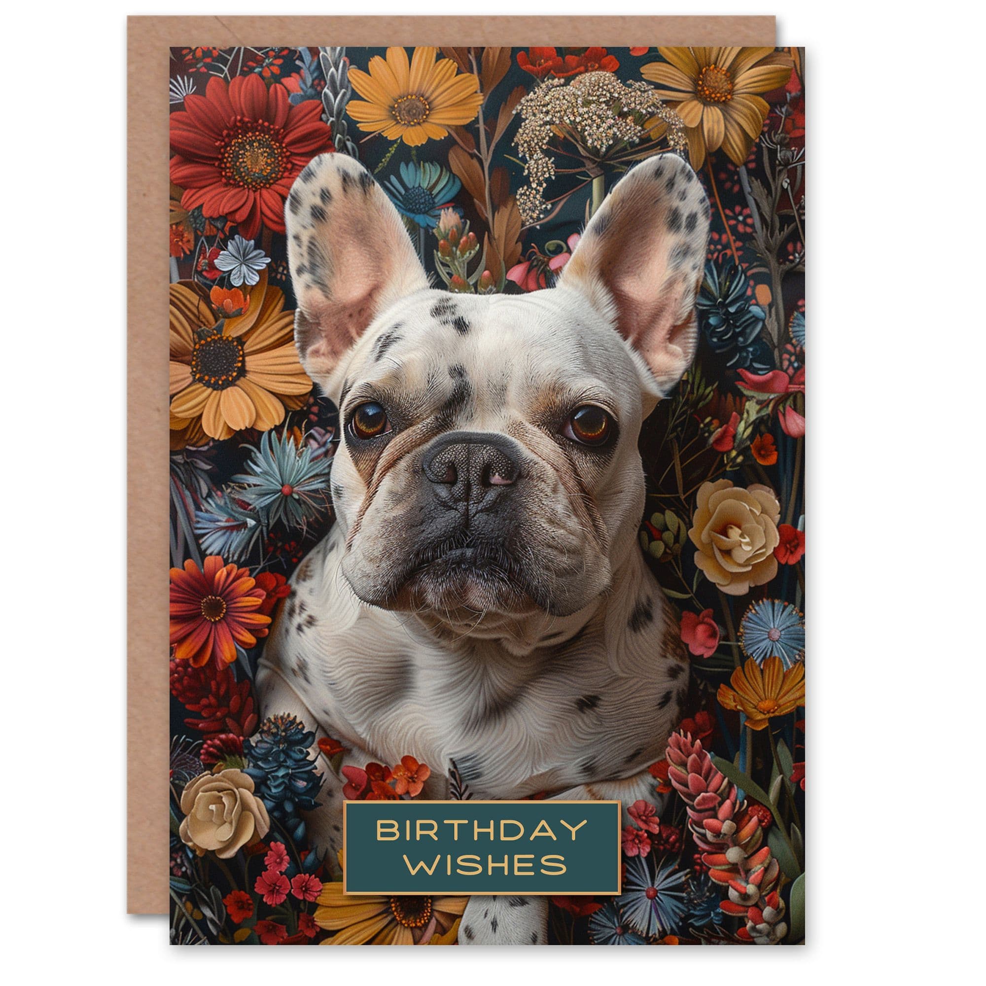 Birthday Card French Bulldog in Autumn Wildflowers Dog Lover Floral