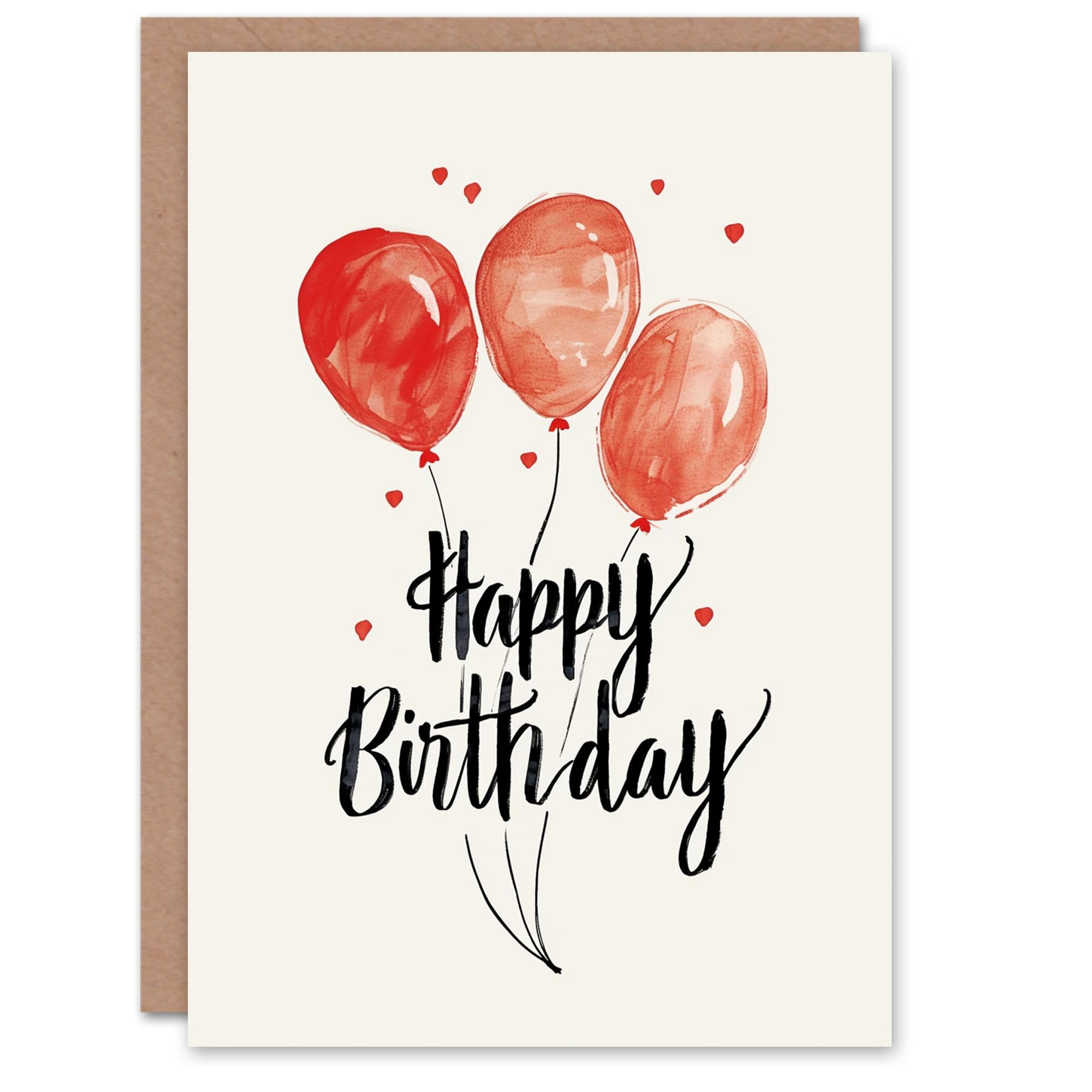Birthday Card Three Red Balloons Painting Simple Romantic Lovehearts
