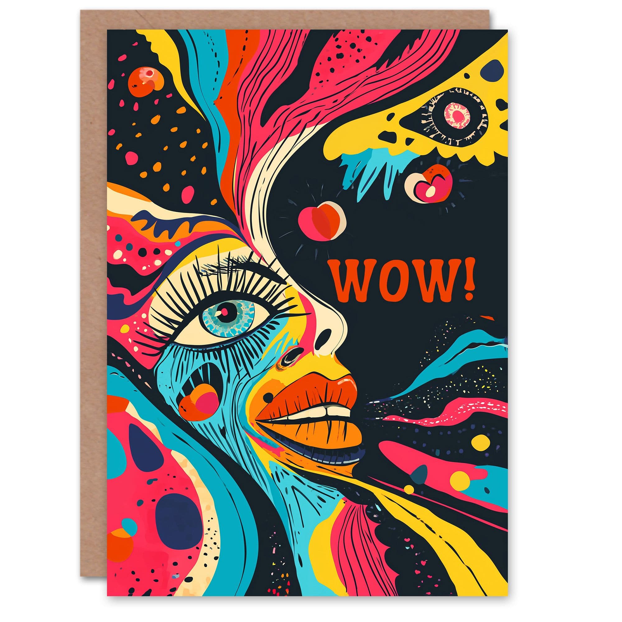 Congratulations Card Wow Trippy Colourful Face Artwork Quirky Magic